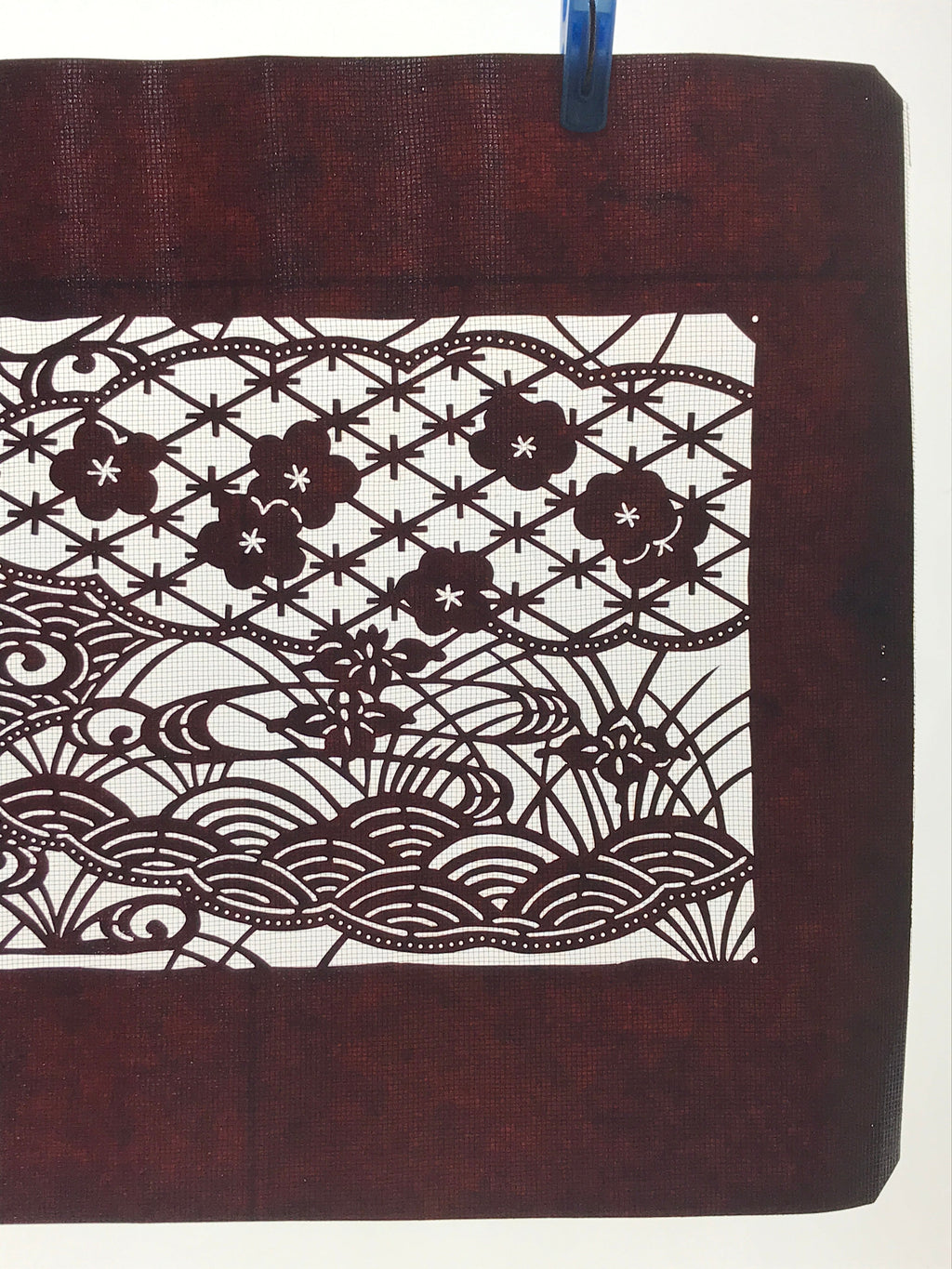 Antique Japanese Katagami Paper Kimono Stencil Water Iris Plum Blossom A623