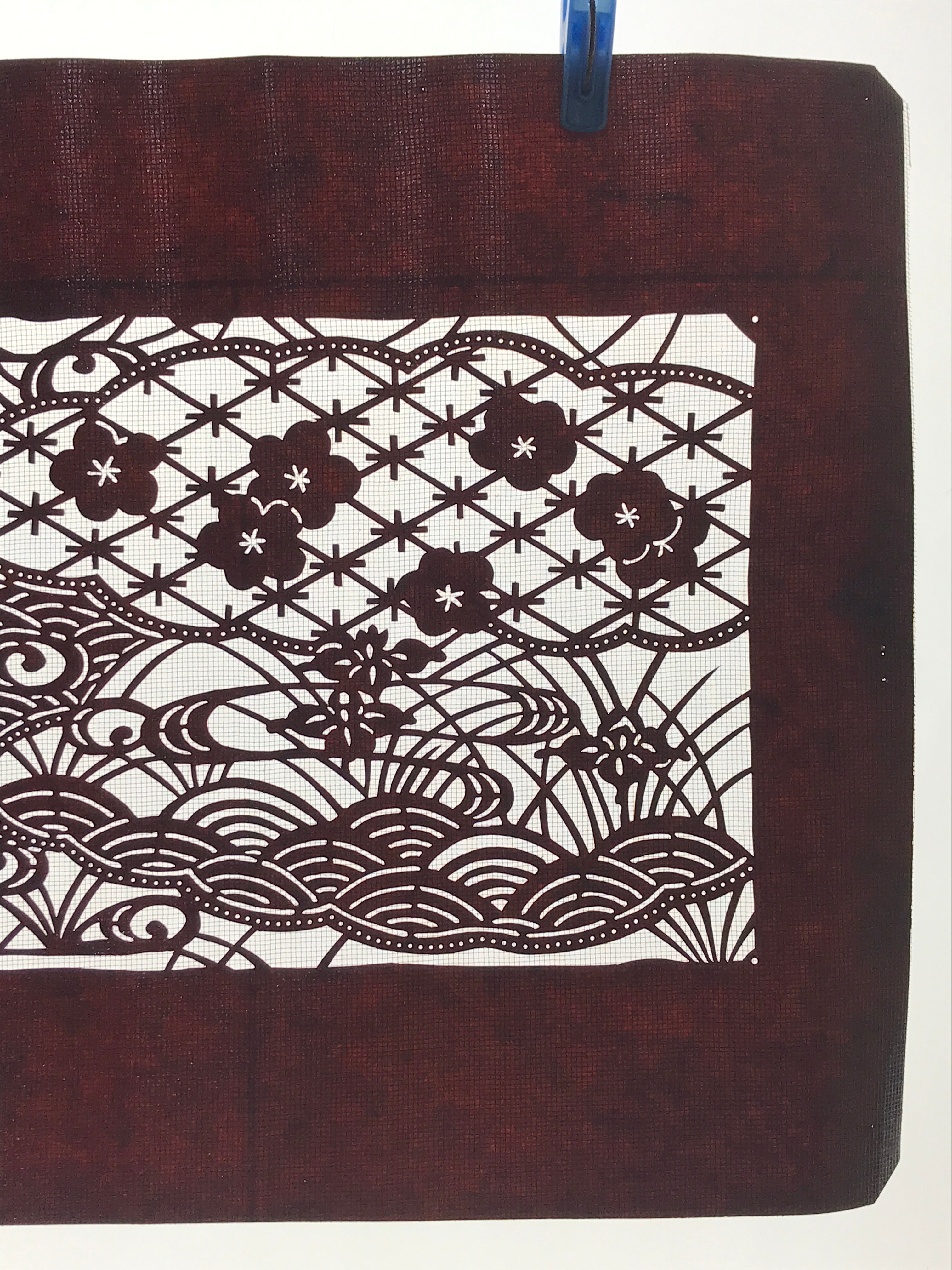 Antique Japanese Katagami Paper Kimono Stencil Water Iris Plum Blossom A623