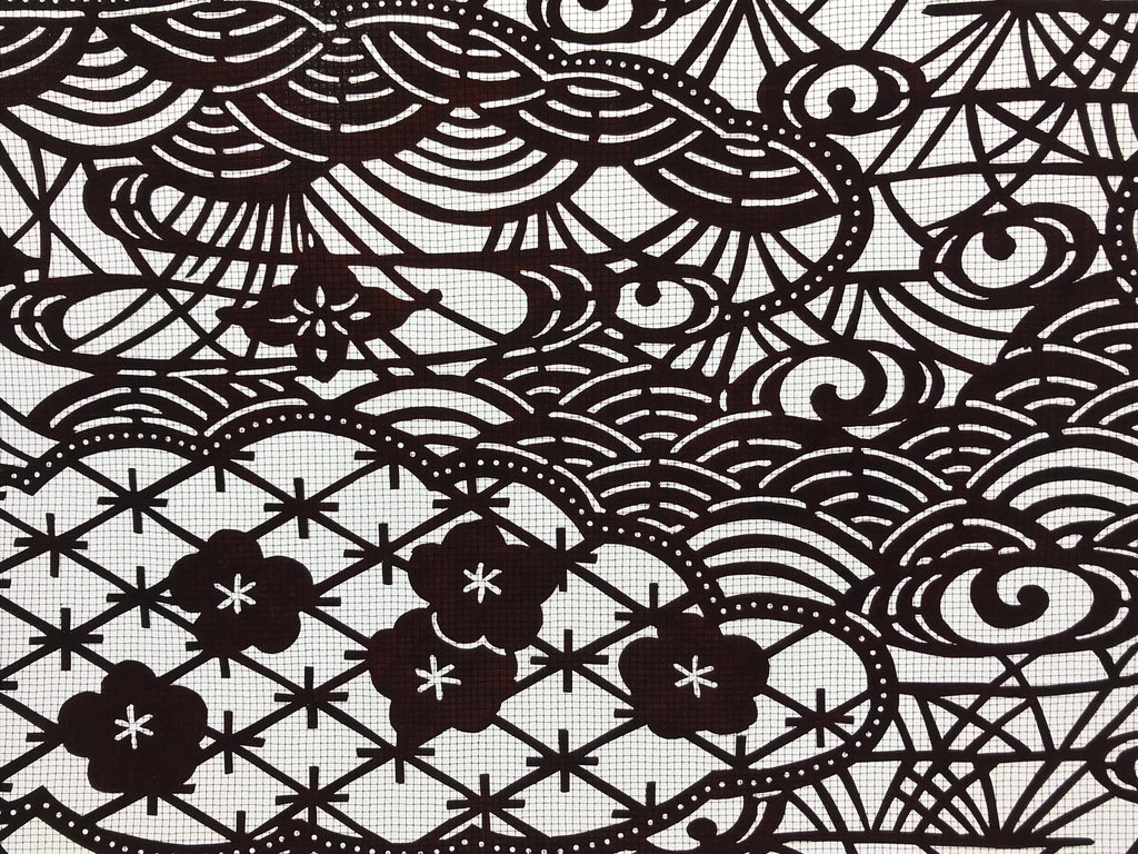 Antique Japanese Katagami Paper Kimono Stencil Water Iris Plum Blossom A623