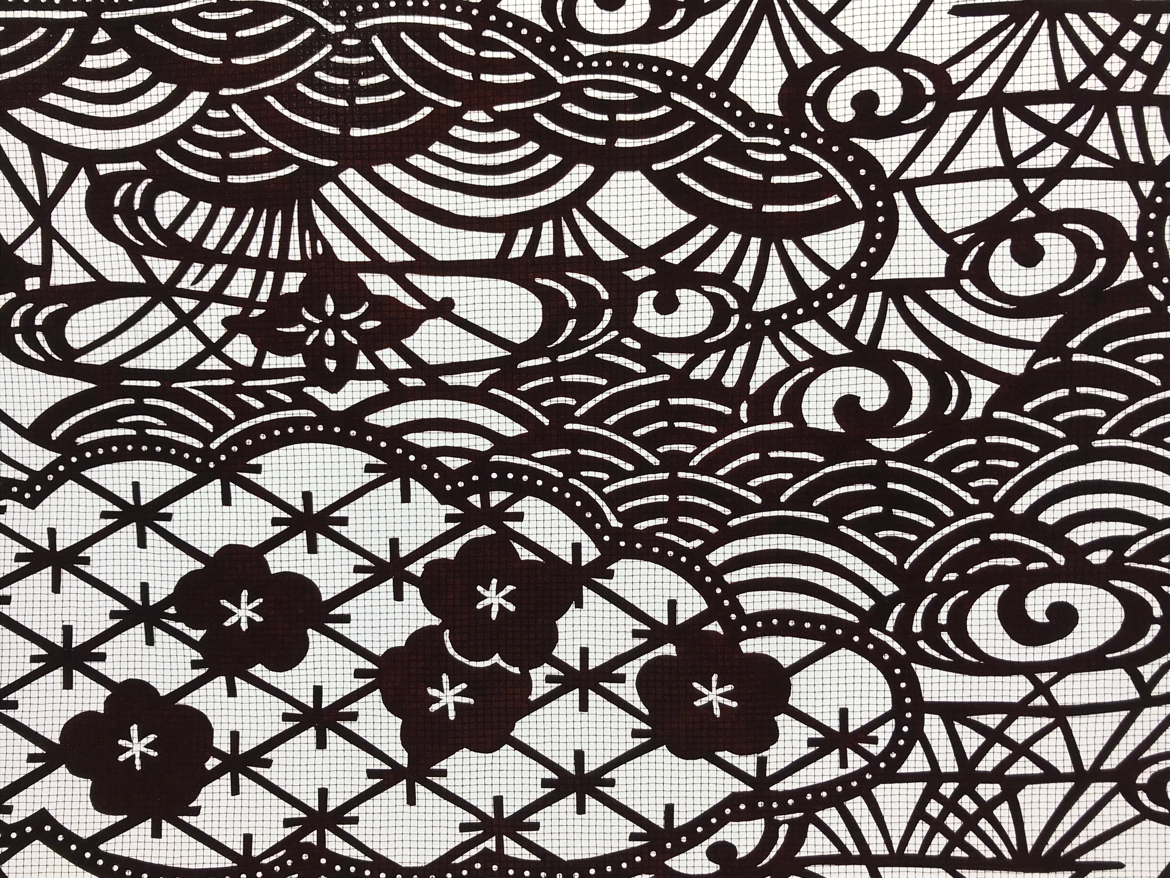 Antique Japanese Katagami Paper Kimono Stencil Water Iris Plum Blossom A623