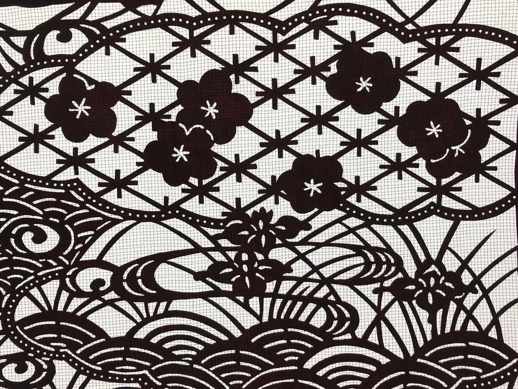 Antique Japanese Katagami Paper Kimono Stencil Water Iris Plum Blossom A623