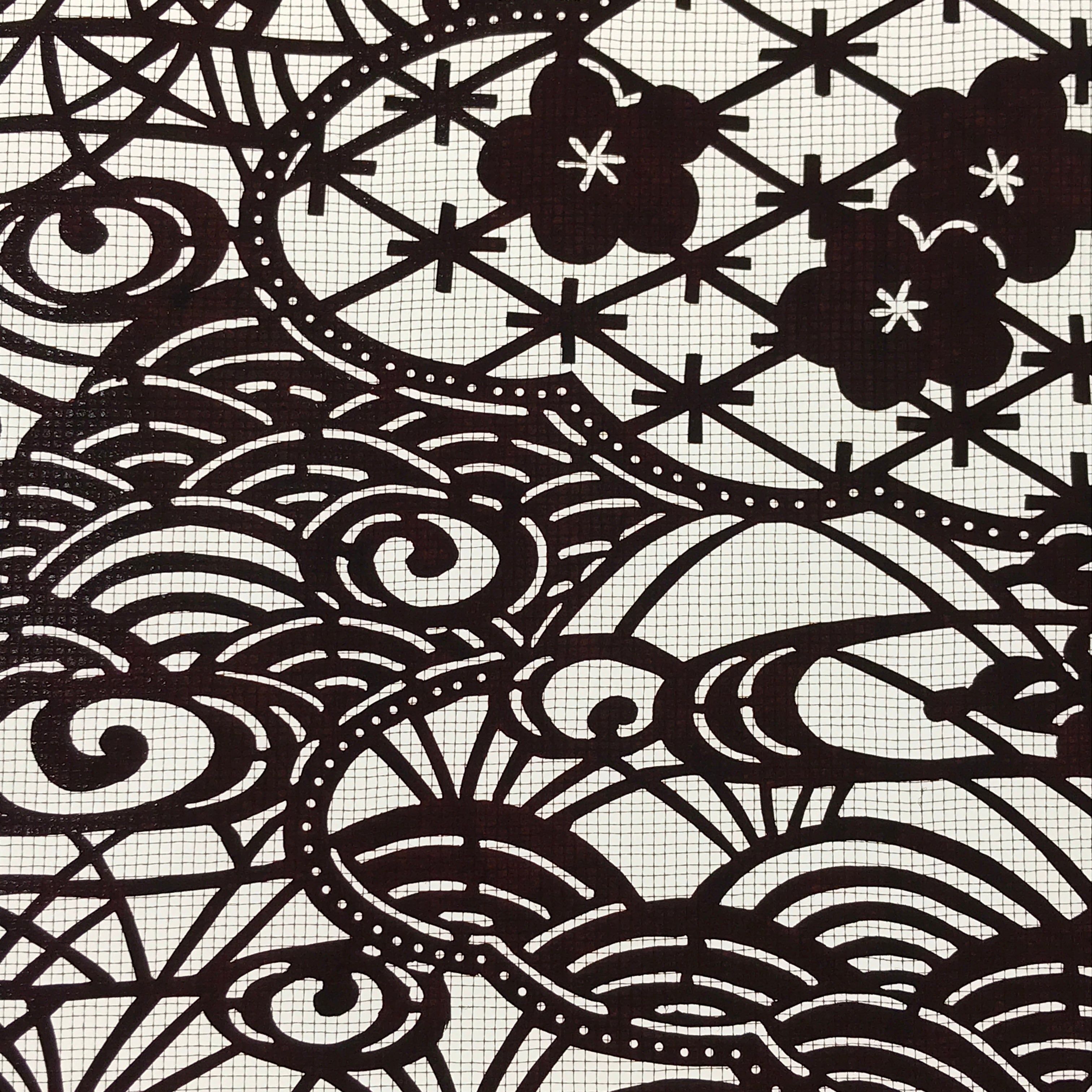 Antique Japanese Katagami Paper Kimono Stencil Water Iris Plum Blossom A623
