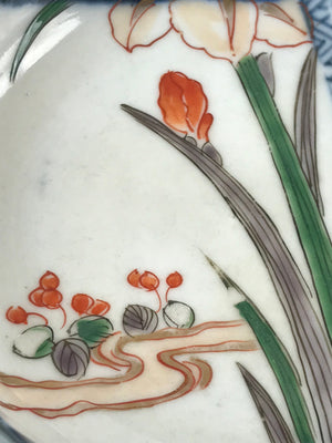 Antique Japanese Koimari Ware Porcelain Small Plate Sometsuke Iris PY167