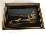 Antique Japanese Lacquerware Wedding Tray Rectangle Gold Makie Crane LWB41