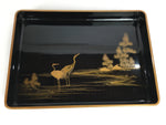 Antique Japanese Lacquerware Wedding Tray Rectangle Gold Makie Crane LWB41