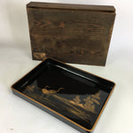 Antique Japanese Lacquerware Wedding Tray Rectangle Gold Makie Crane LWB41