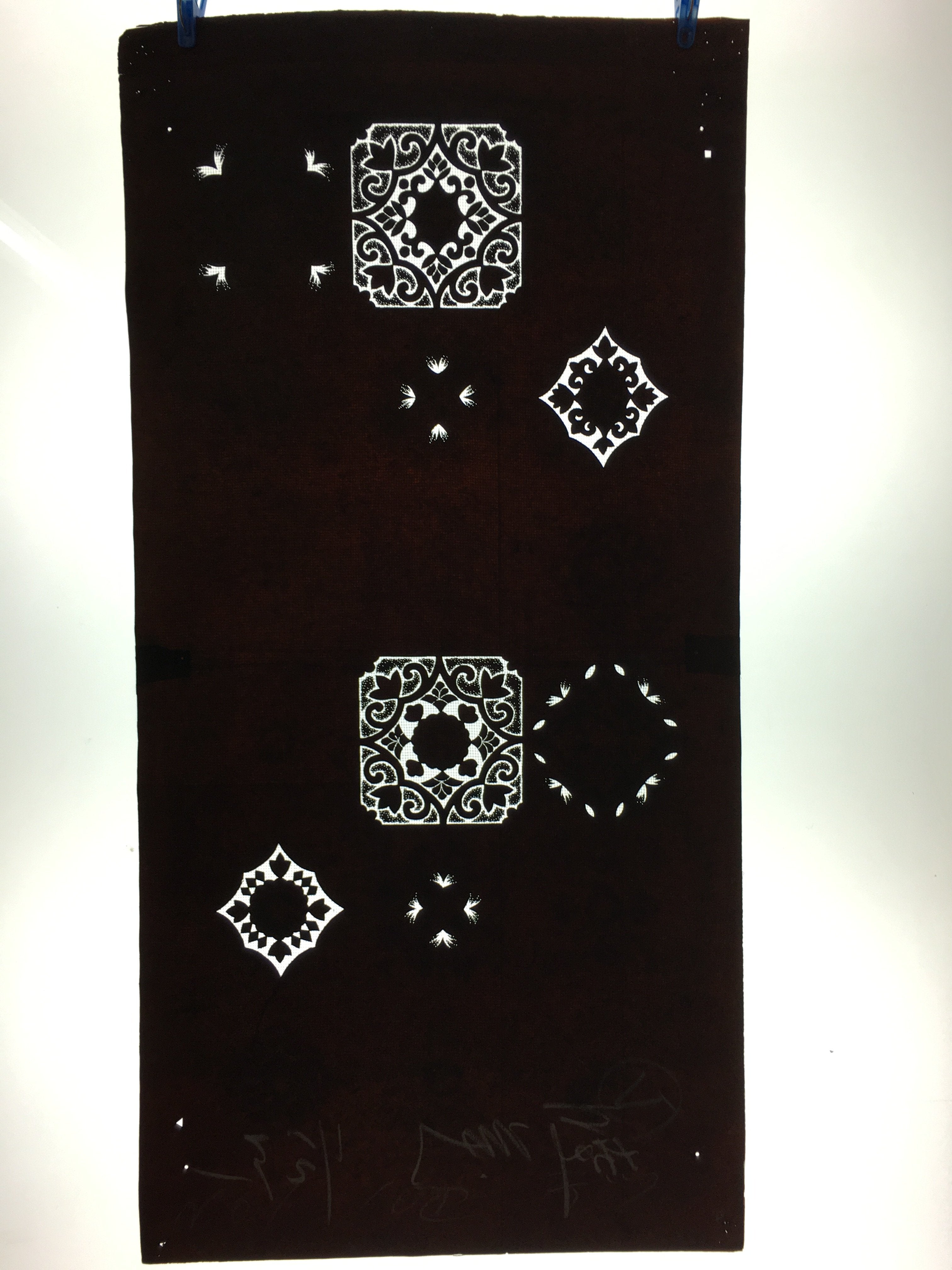 Antique Japanese Meiji Era Katagami Kimono Stencil Flower Petal Diamond C242