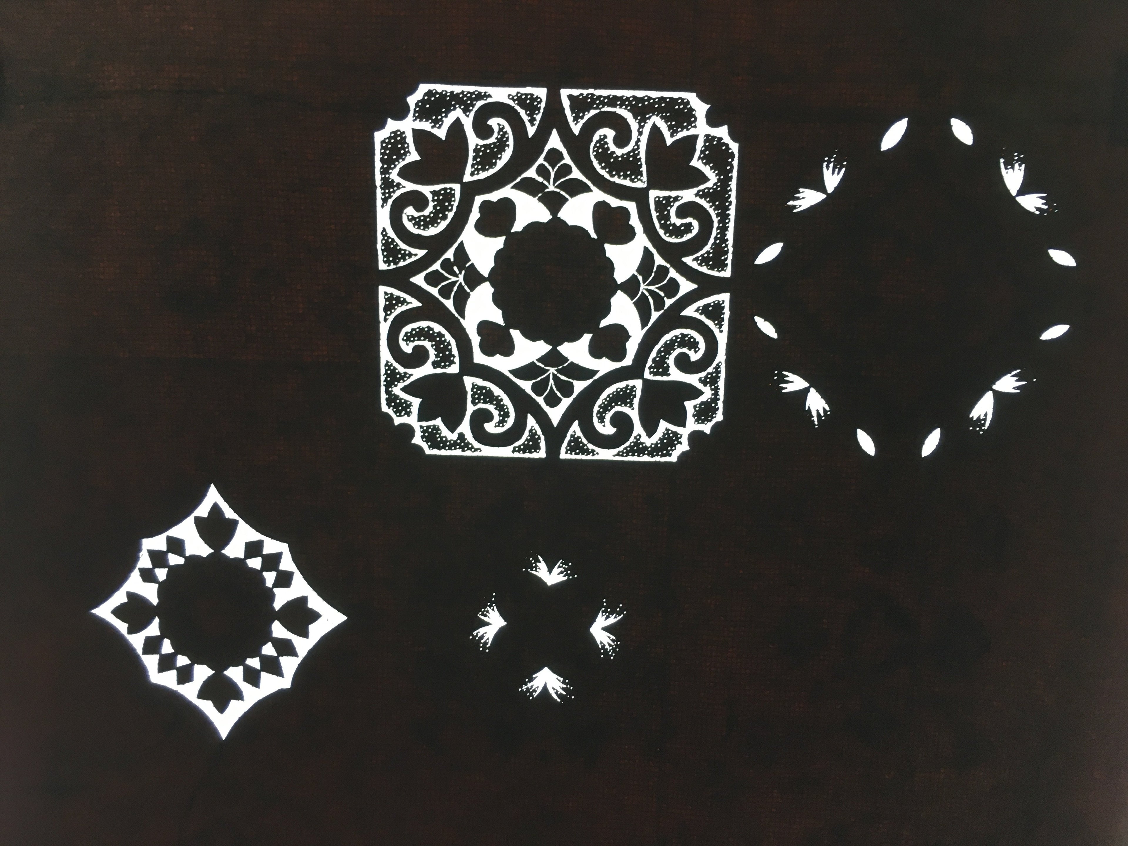 Antique Japanese Meiji Era Katagami Kimono Stencil Flower Petal Diamond C242