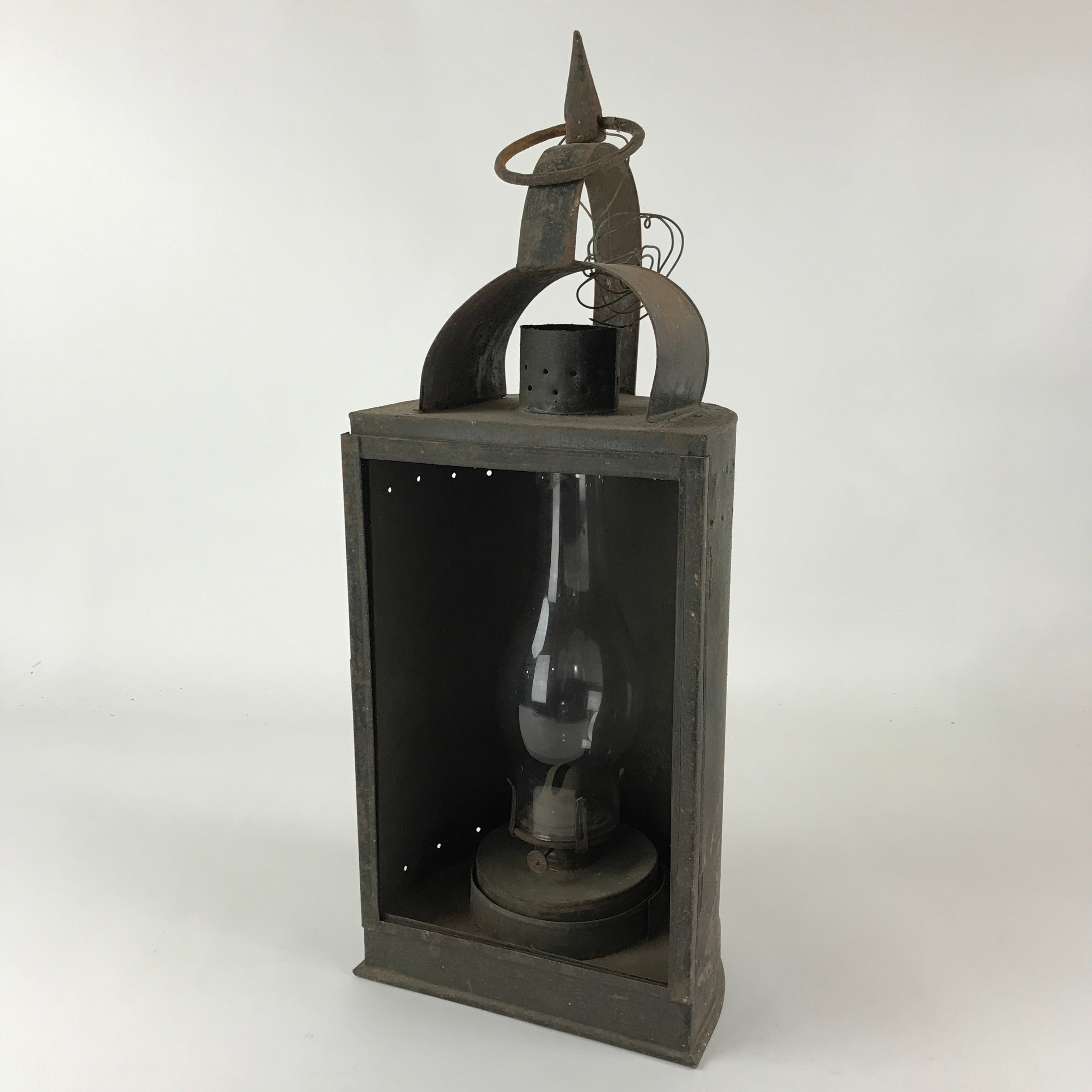 Antique Japanese Oil Lantern Iron Frame Glass Lamp Door Lighting Equipment LT61