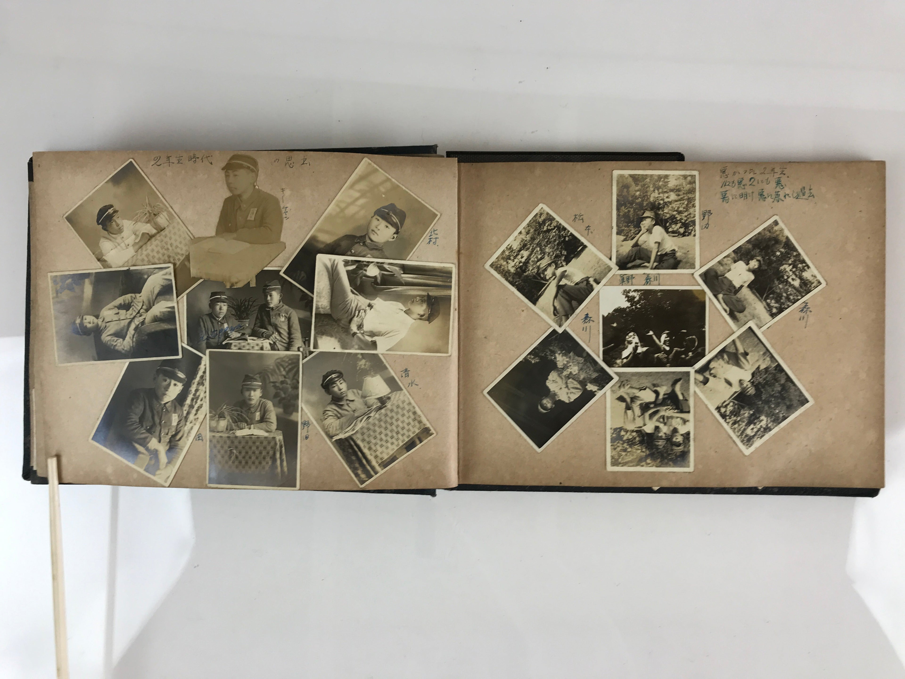 Antique Japanese Photo Album Vtg 97 pc C1930 Family Soldier Kimono Wedding AB117