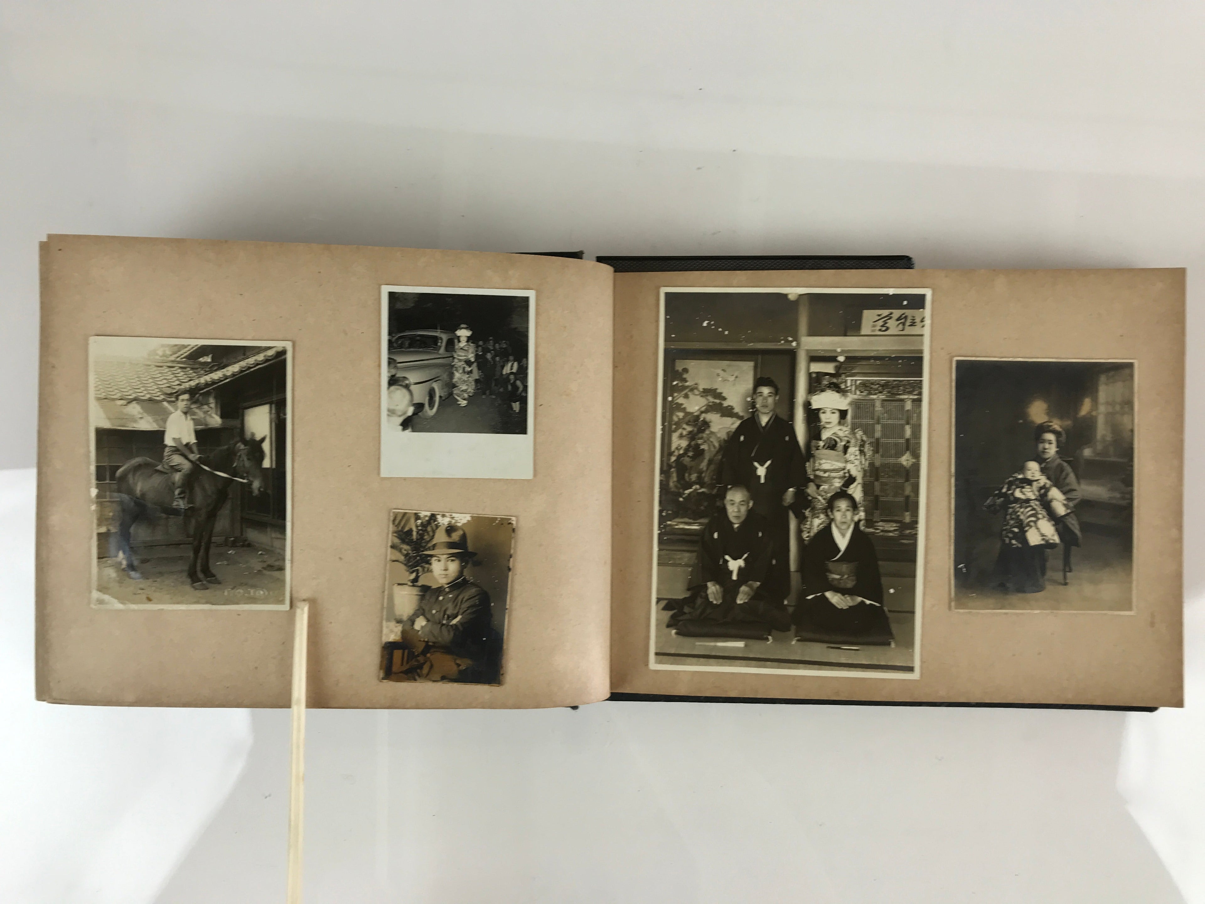 Antique Japanese Photo Album Vtg 97 pc C1930 Family Soldier Kimono Wedding AB117