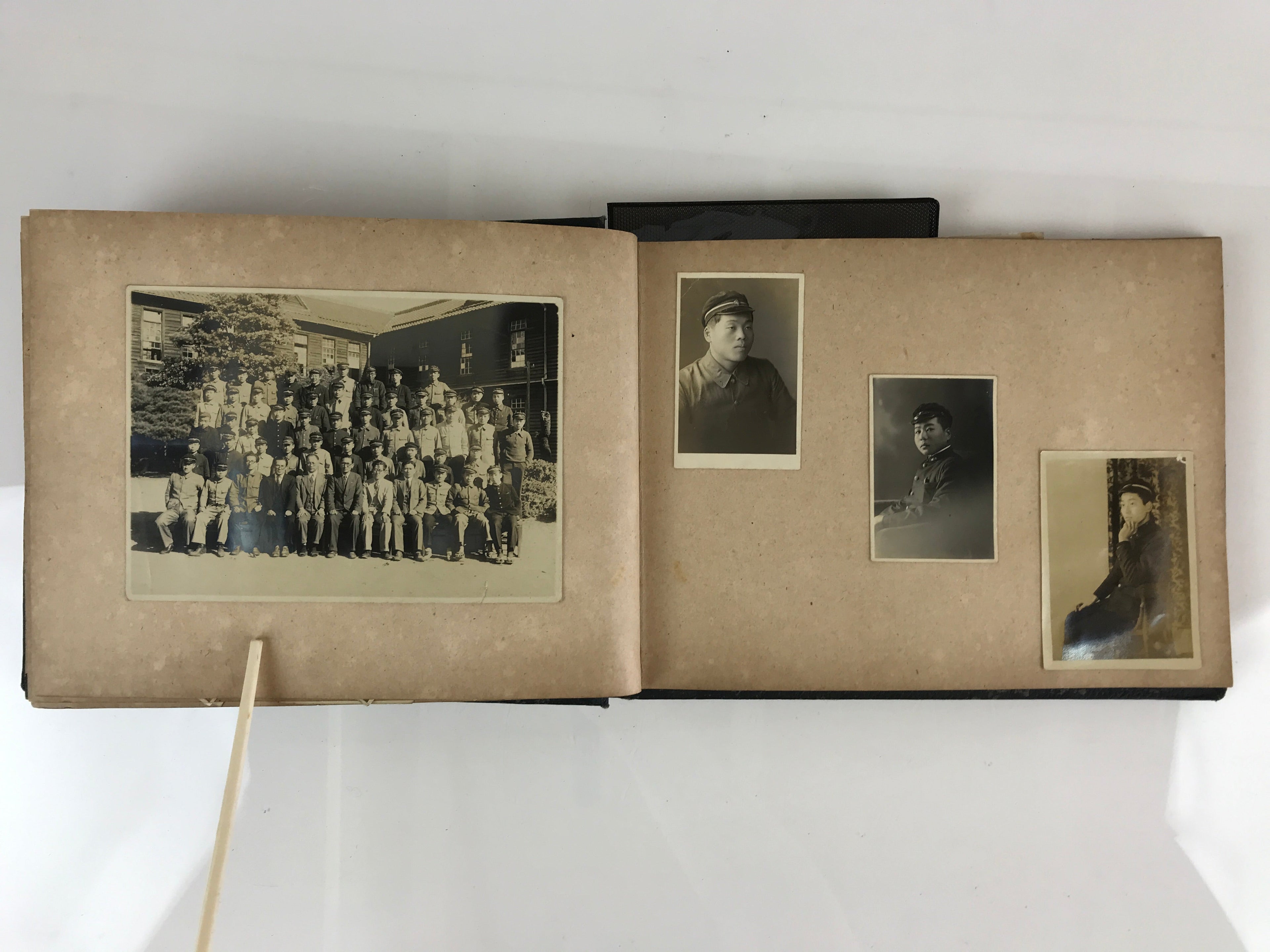 Antique Japanese Photo Album Vtg 97 pc C1930 Family Soldier Kimono Wedding AB117