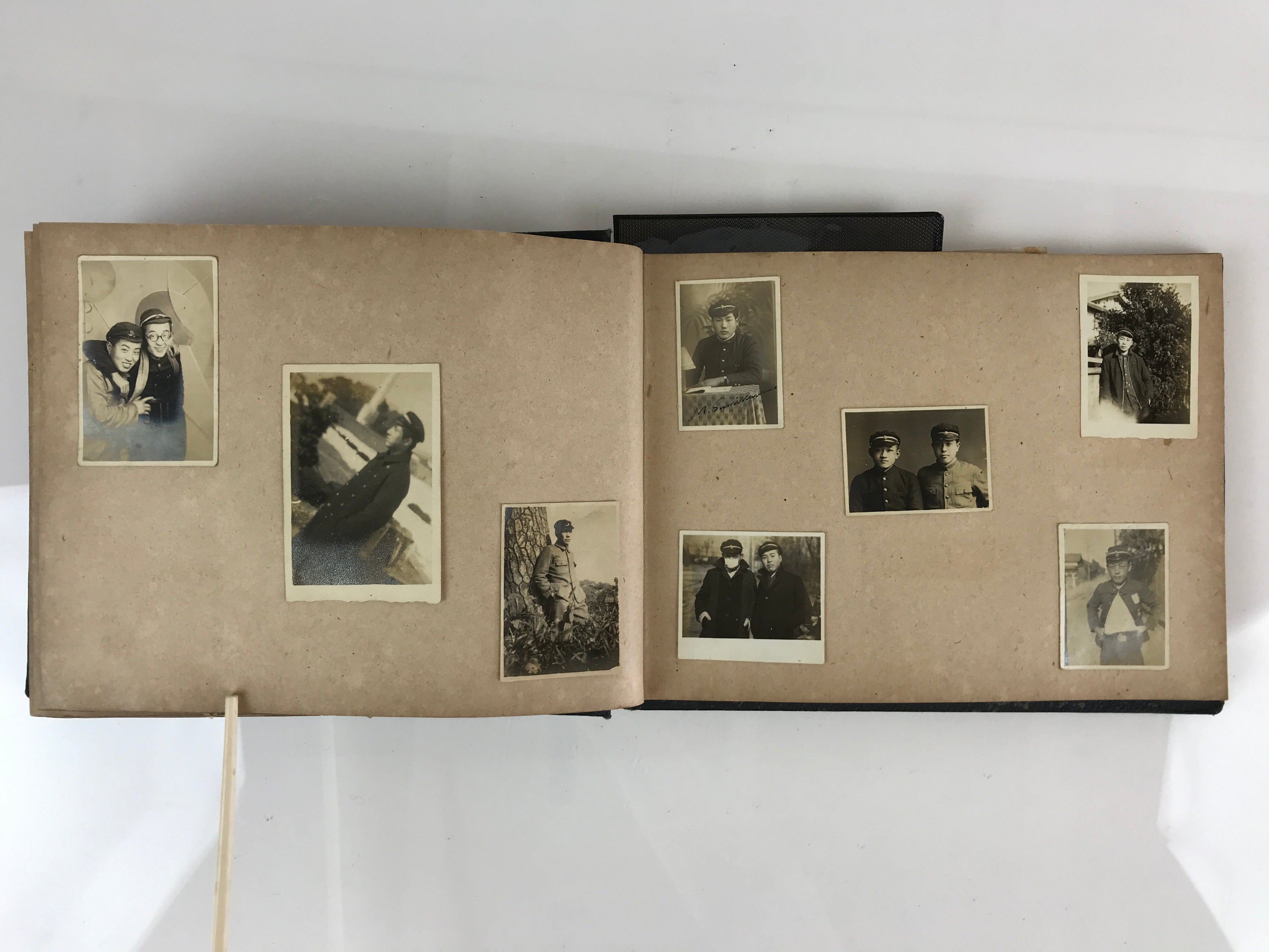 Antique Japanese Photo Album Vtg 97 pc C1930 Family Soldier Kimono Wedding AB117