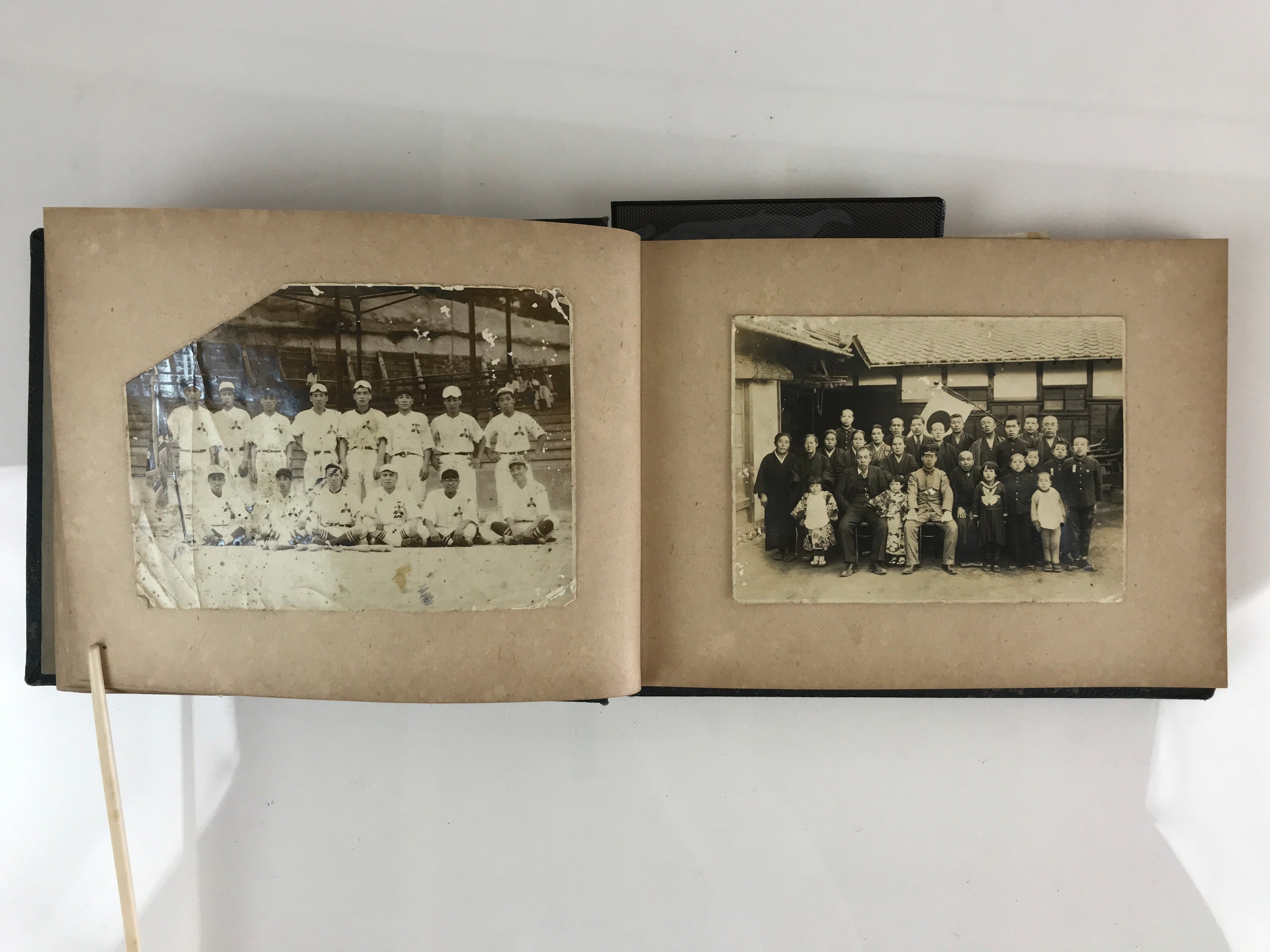 Antique Japanese Photo Album Vtg 97 pc C1930 Family Soldier Kimono Wedding AB117