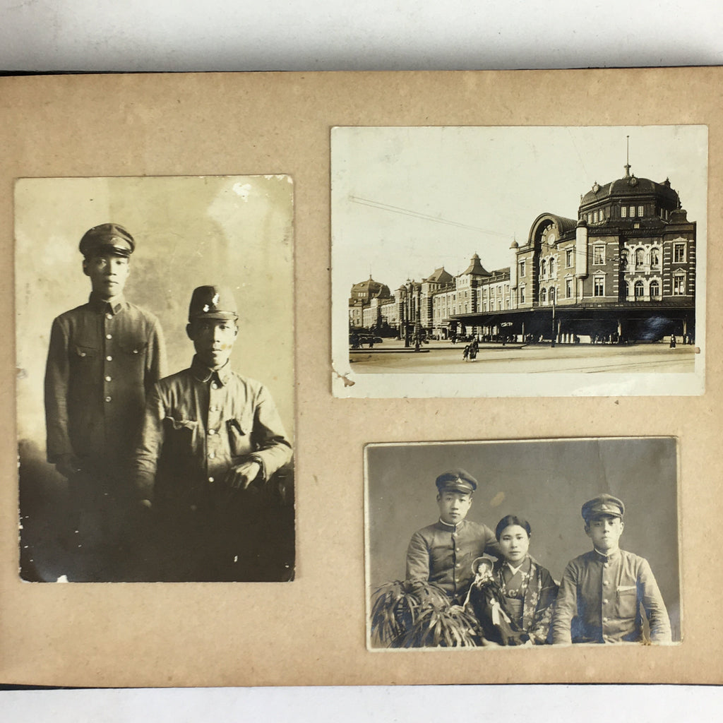 Antique Japanese Photo Album Vtg 97 pc C1930 Family Soldier Kimono Wedding AB117