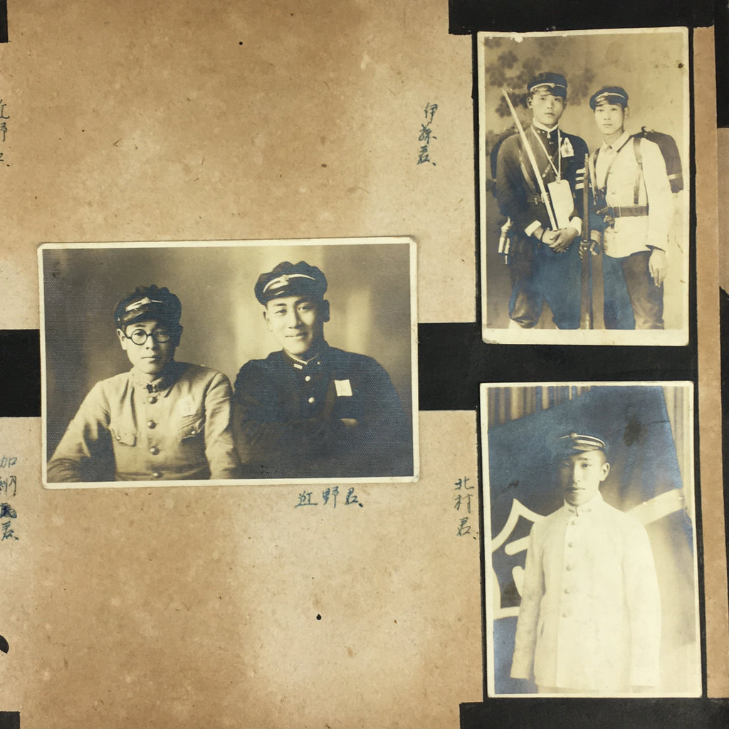 Antique Japanese Photo Album Vtg 97 pc C1930 Family Soldier Kimono Wedding AB117