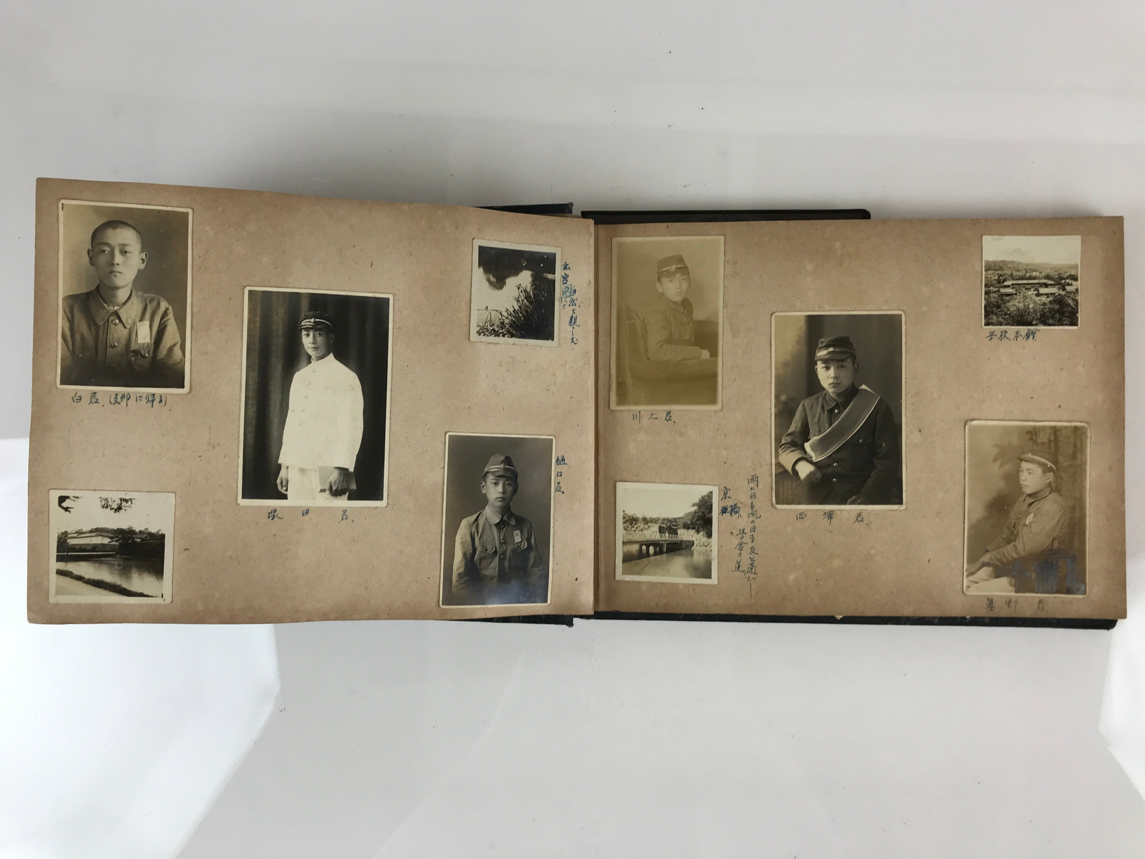 Antique Japanese Photo Album Vtg 97 pc C1930 Family Soldier Kimono Wedding AB117