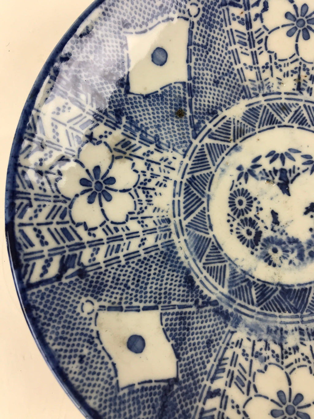 Antique Japanese Porcelain Plate Blue Sometsuke Japanese Flag Cherry Blossom PY1