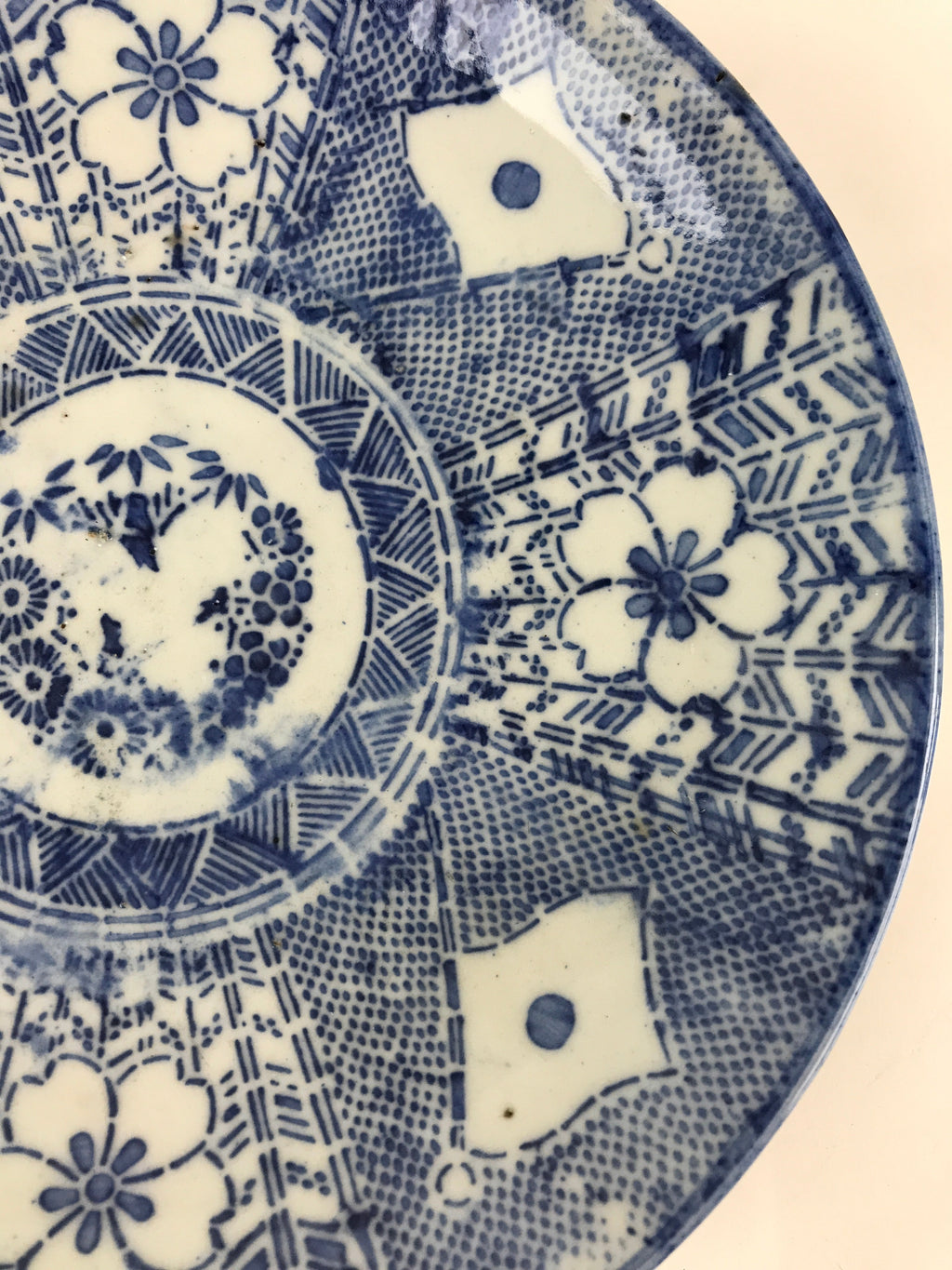 Antique Japanese Porcelain Plate Blue Sometsuke Japanese Flag Cherry Blossom PY1