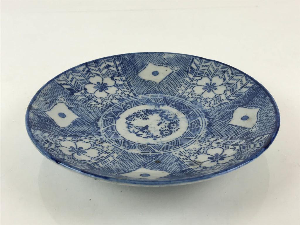 Antique Japanese Porcelain Plate Blue Sometsuke Japanese Flag Cherry Blossom PY1
