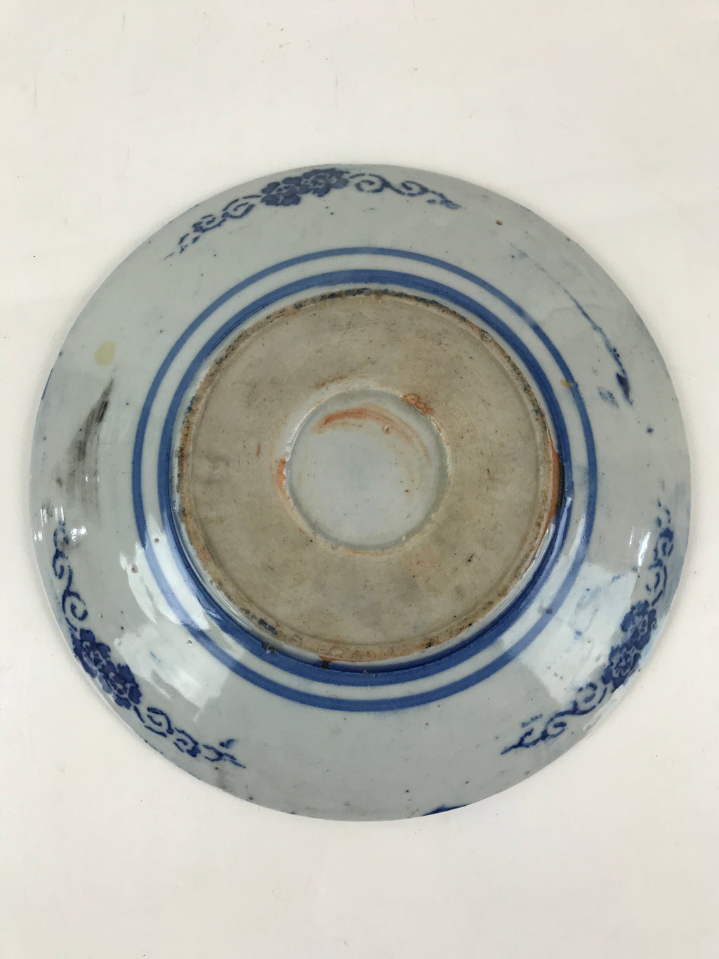 Antique Japanese Porcelain Plate Blue Sometsuke Japanese Flag Cherry Blossom PY1