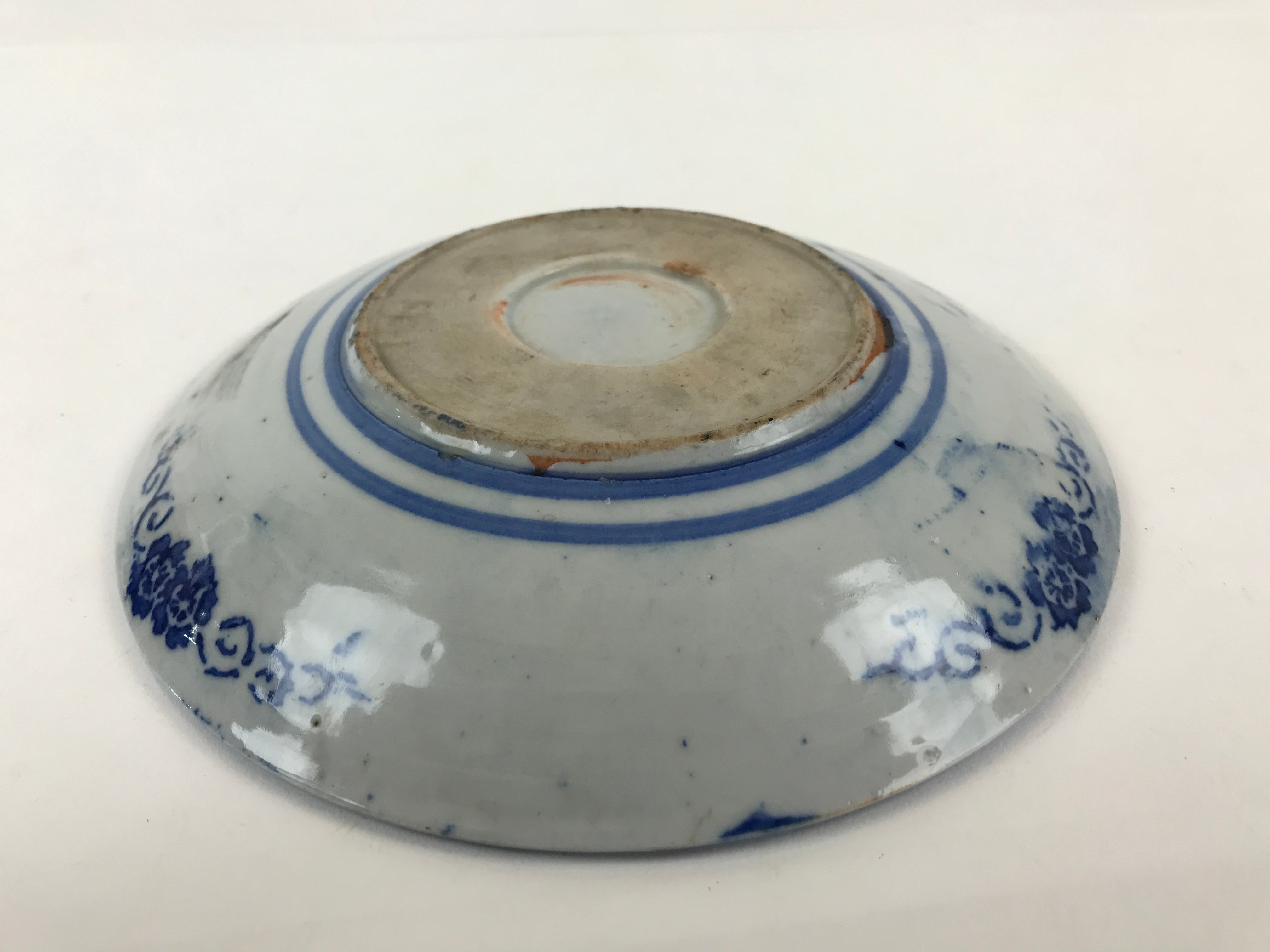 Antique Japanese Porcelain Plate Blue Sometsuke Japanese Flag Cherry Blossom PY1