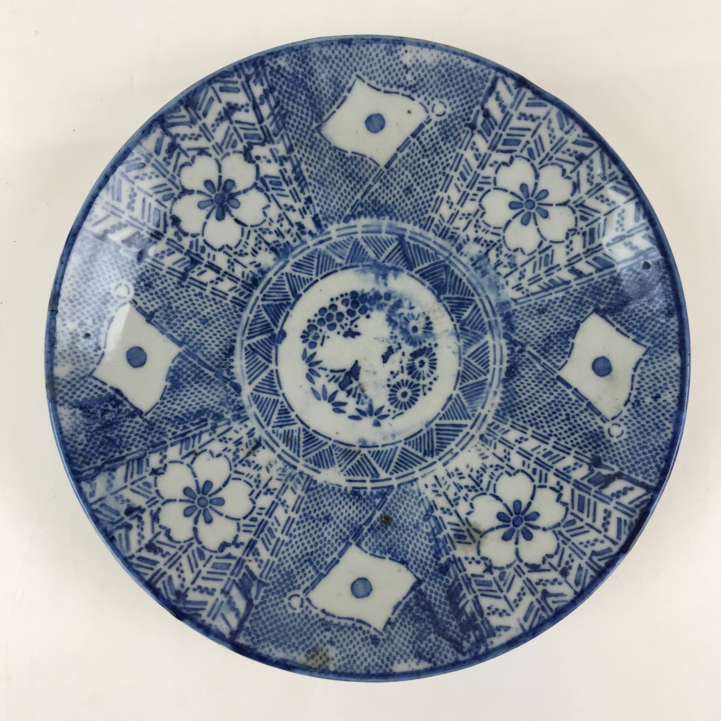 Antique Japanese Porcelain Plate Blue Sometsuke Japanese Flag Cherry Blossom PY1
