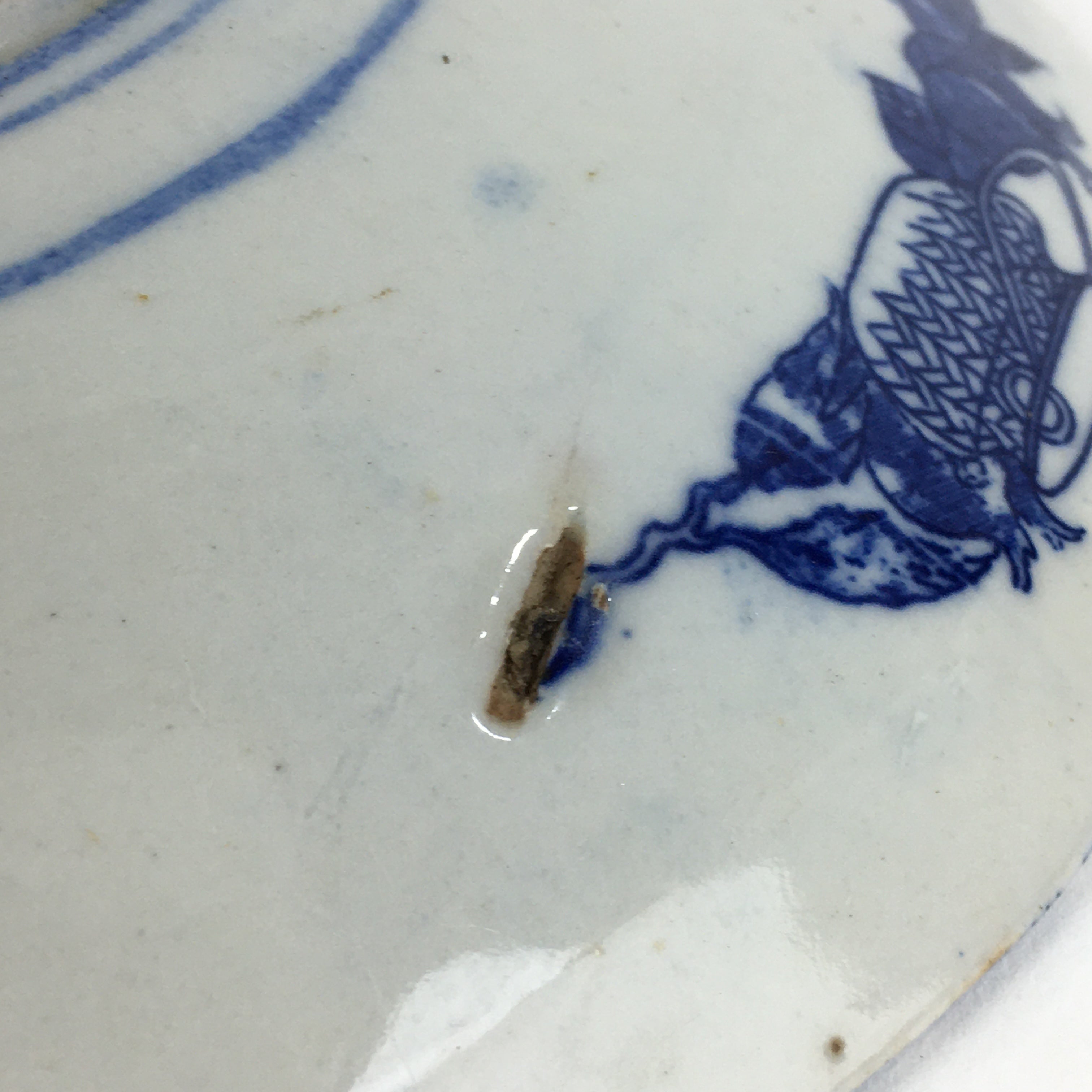 Antique Japanese Porcelain Plate Pottery Sometsuke Blue Sara White PP951