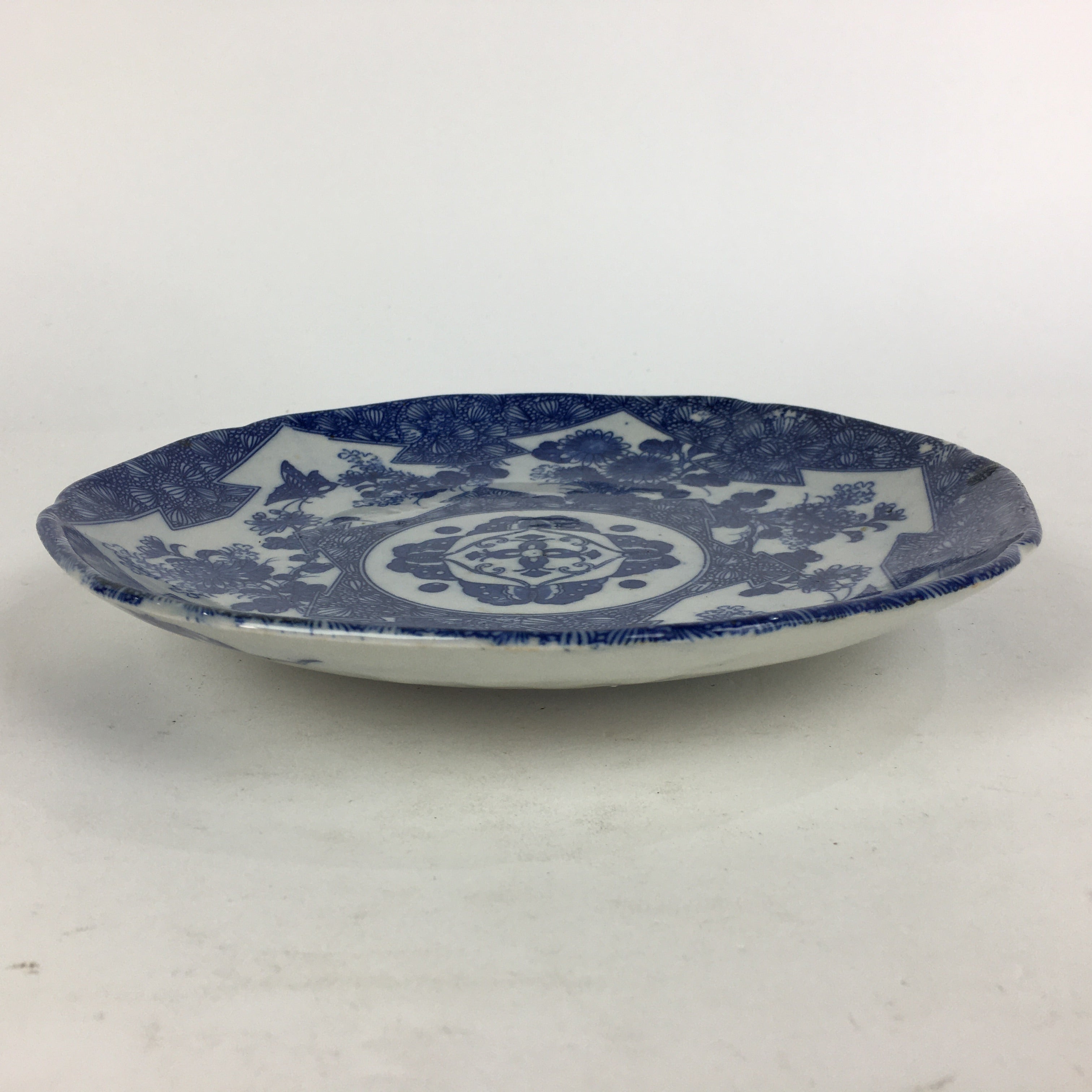 Antique Japanese Porcelain Plate Pottery Sometsuke Blue Sara White PP951
