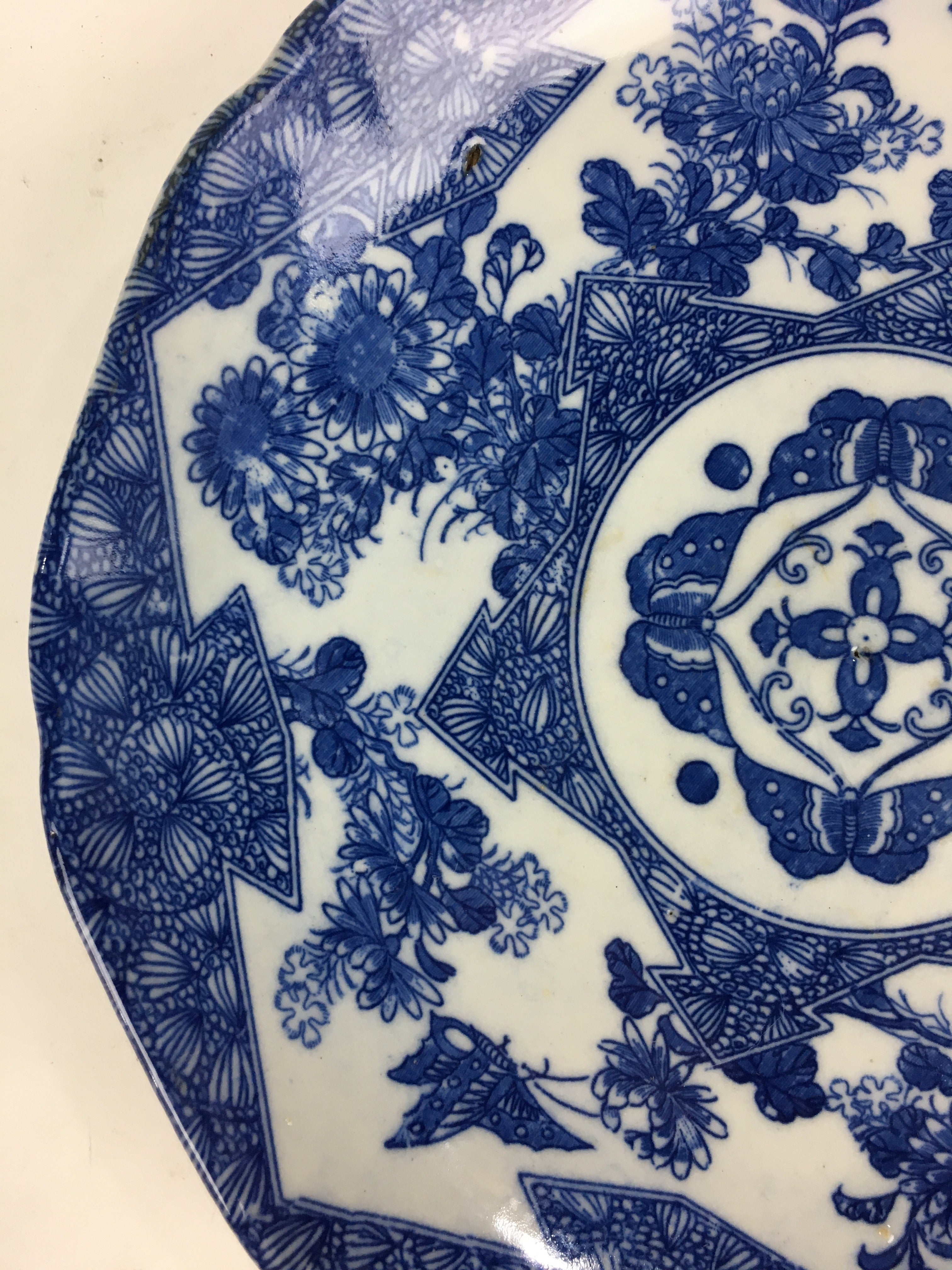 Antique Japanese Porcelain Plate Pottery Sometsuke Blue Sara White PP951