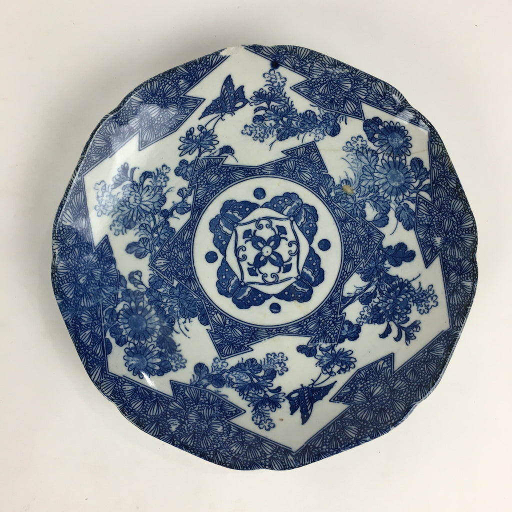 Antique Japanese Porcelain Plate Pottery Sometsuke Blue Sara White PP952