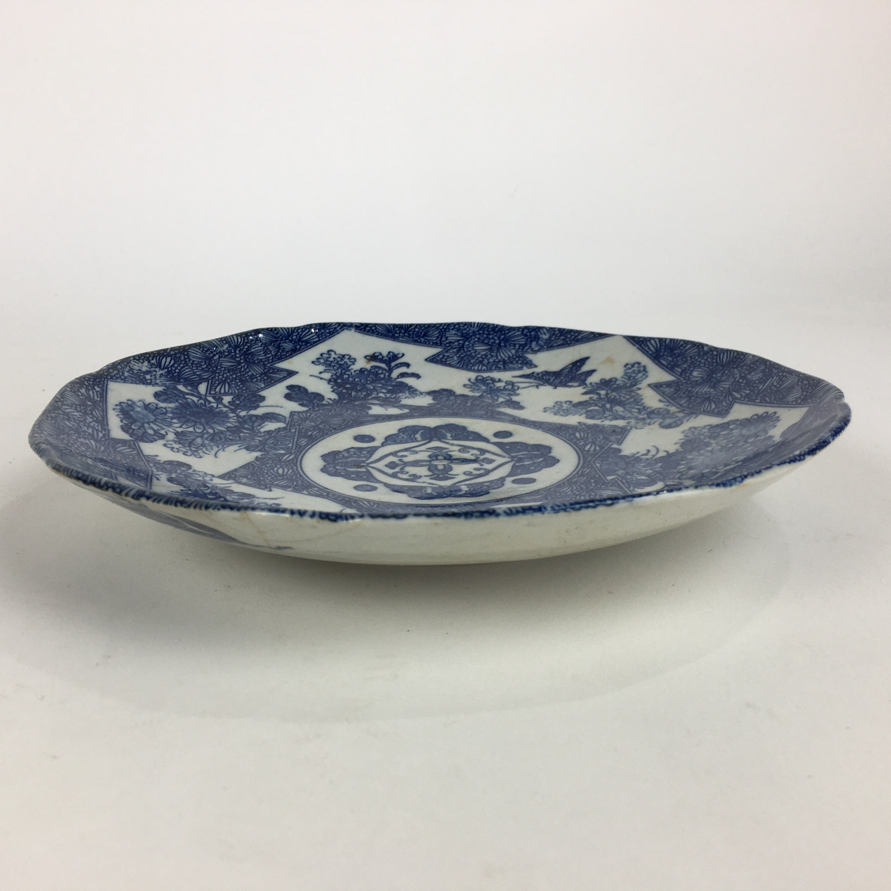 Antique Japanese Porcelain Plate Pottery Sometsuke Blue Sara White PP953