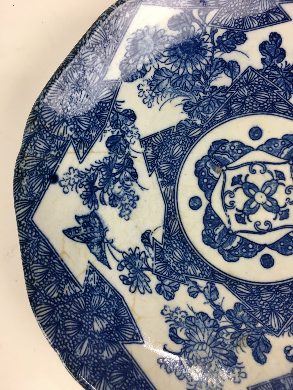 Antique Japanese Porcelain Plate Pottery Sometsuke Blue Sara White PP953