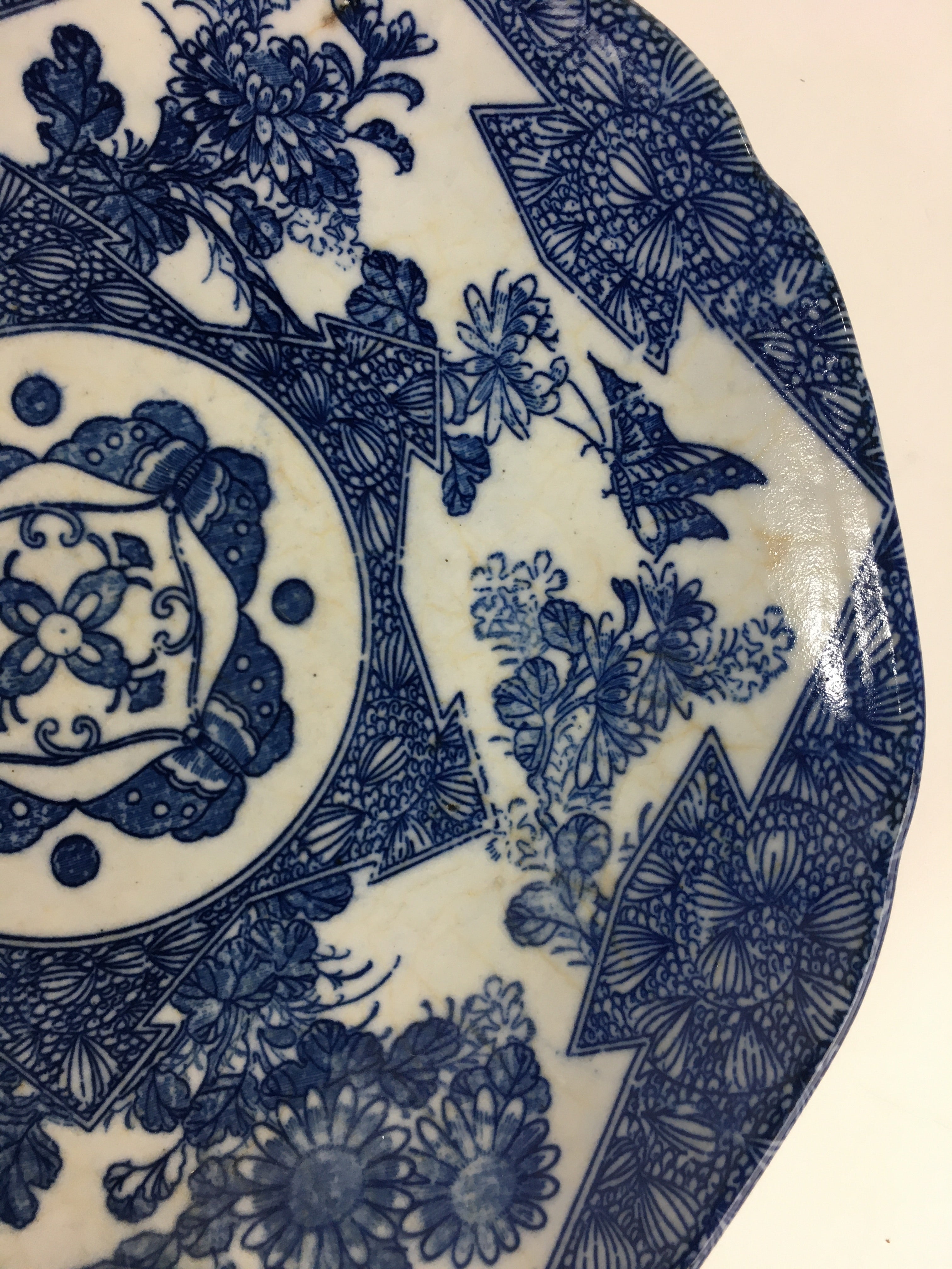 Antique Japanese Porcelain Plate Pottery Sometsuke Blue Sara White PP953