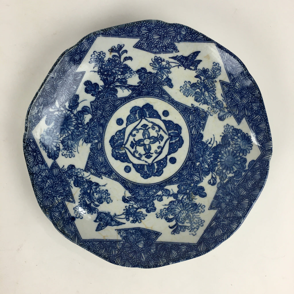 Antique Japanese Porcelain Plate Pottery Sometsuke Blue Sara White PP953