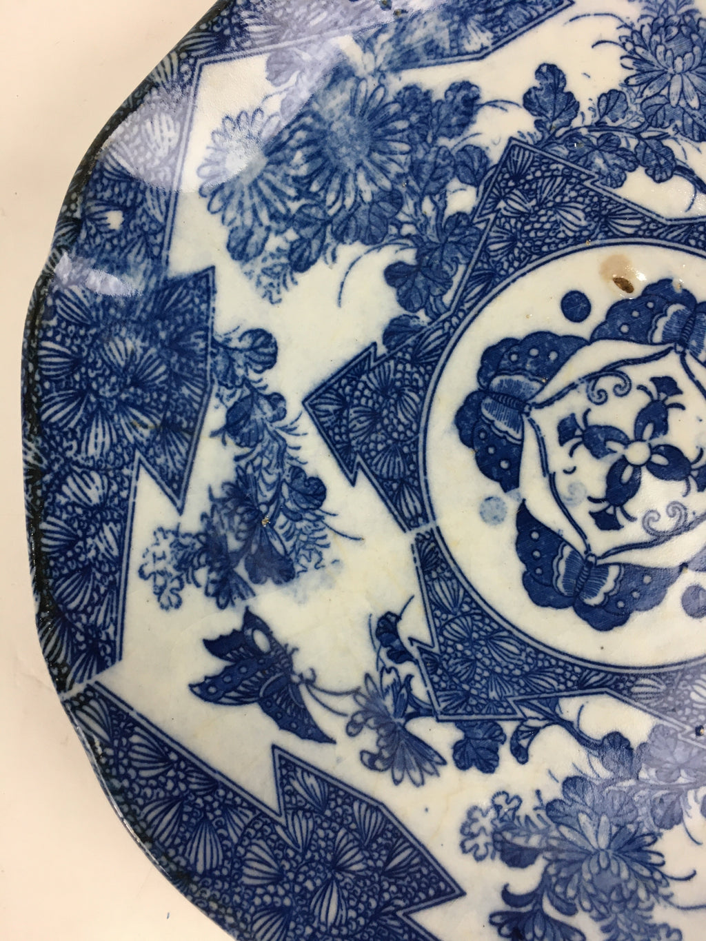 Antique Japanese Porcelain Plate Pottery Sometsuke Blue Sara White PP954