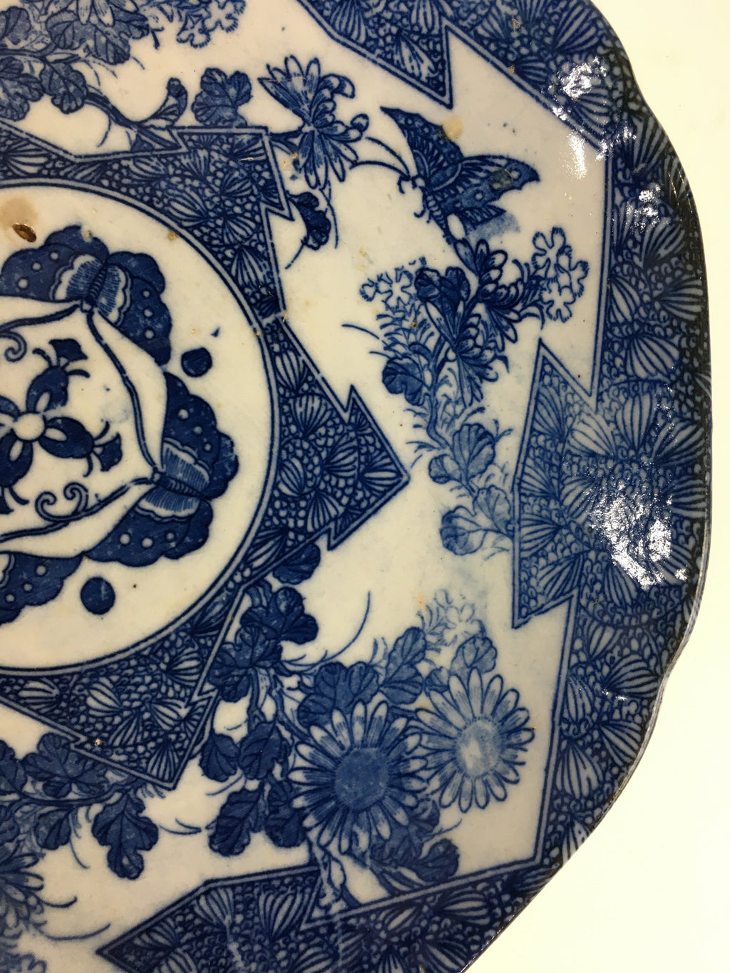 Antique Japanese Porcelain Plate Pottery Sometsuke Blue Sara White PP954