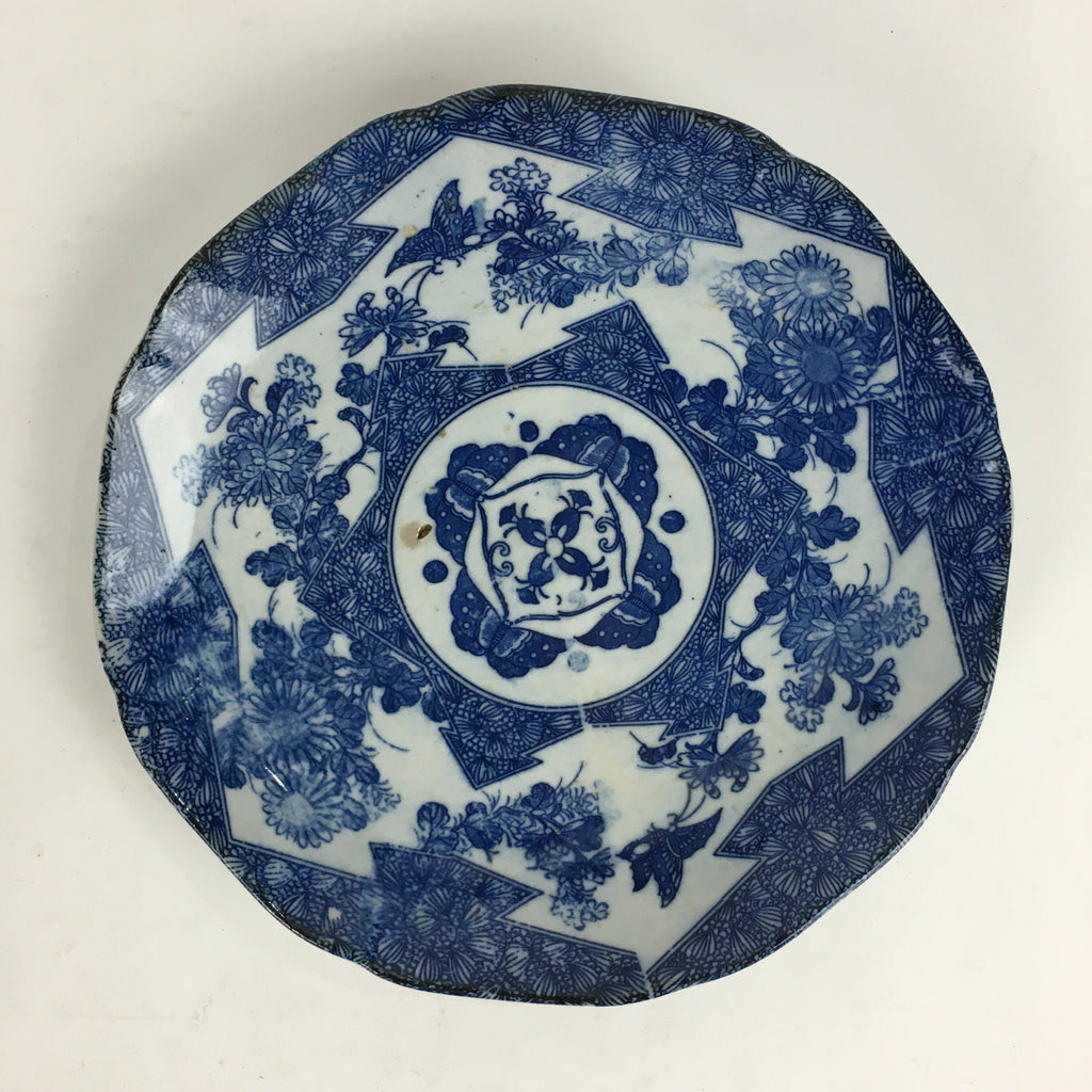 Antique Japanese Porcelain Plate Pottery Sometsuke Blue Sara White PP954