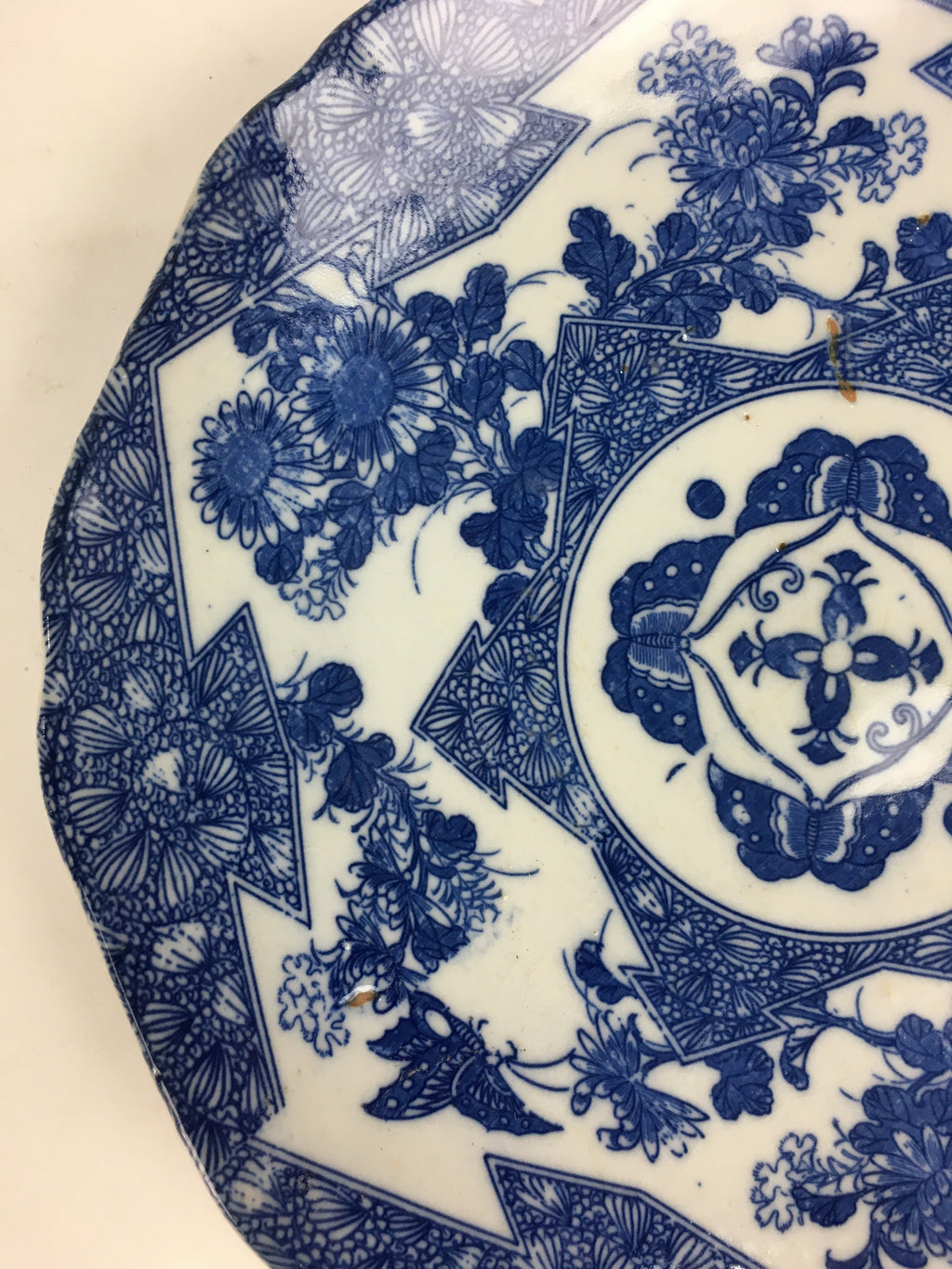 Antique Japanese Porcelain Plate Pottery Sometsuke Blue Sara White PP955