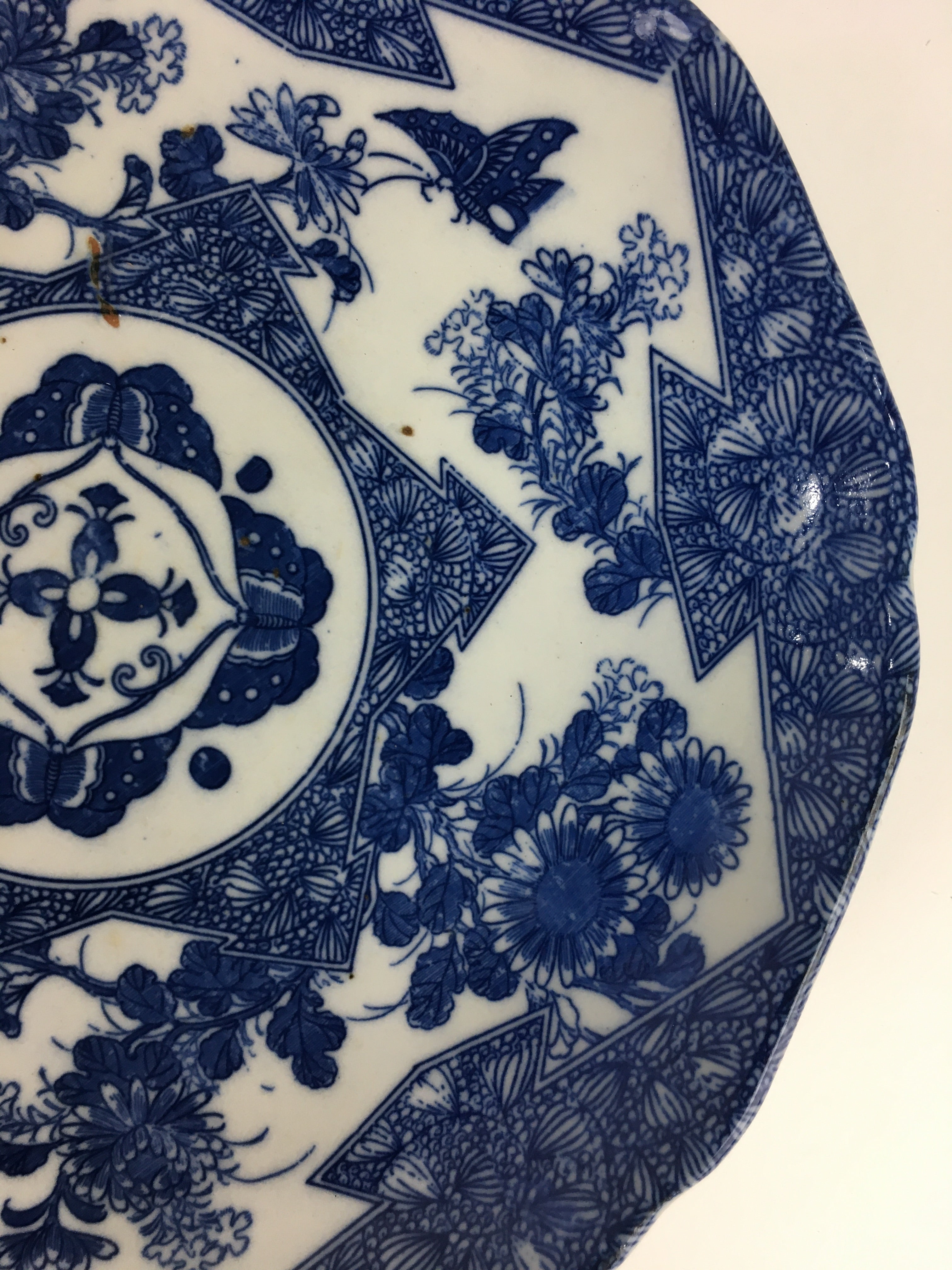 Antique Japanese Porcelain Plate Pottery Sometsuke Blue Sara White PP955