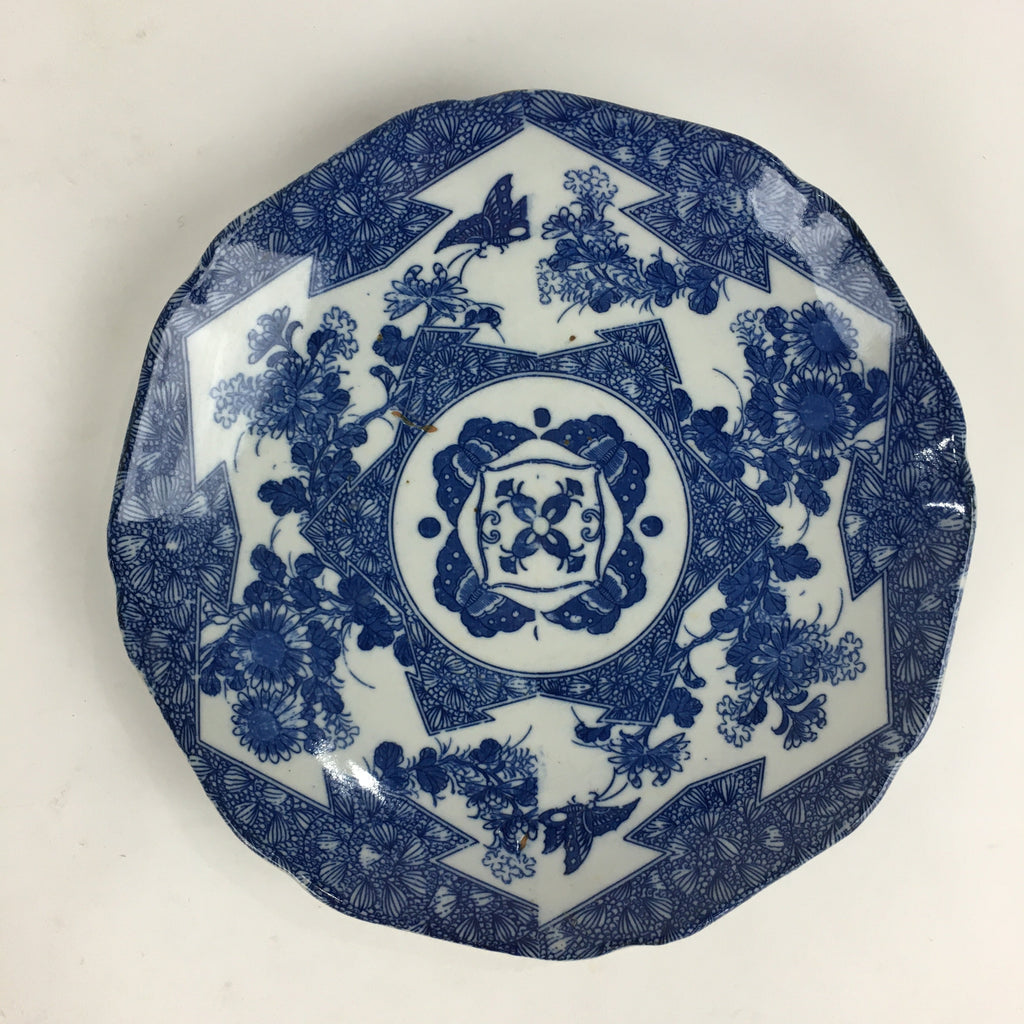 Antique Japanese Porcelain Plate Pottery Sometsuke Blue Sara White PP955