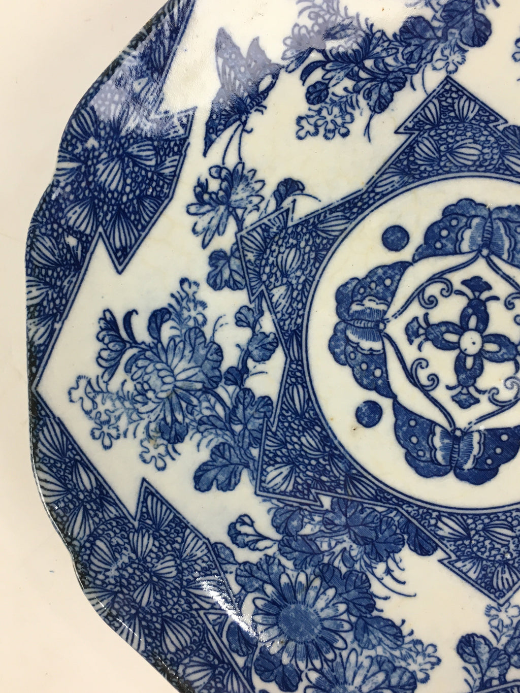 Antique Japanese Porcelain Plate Pottery Sometsuke Blue Sara White PP956