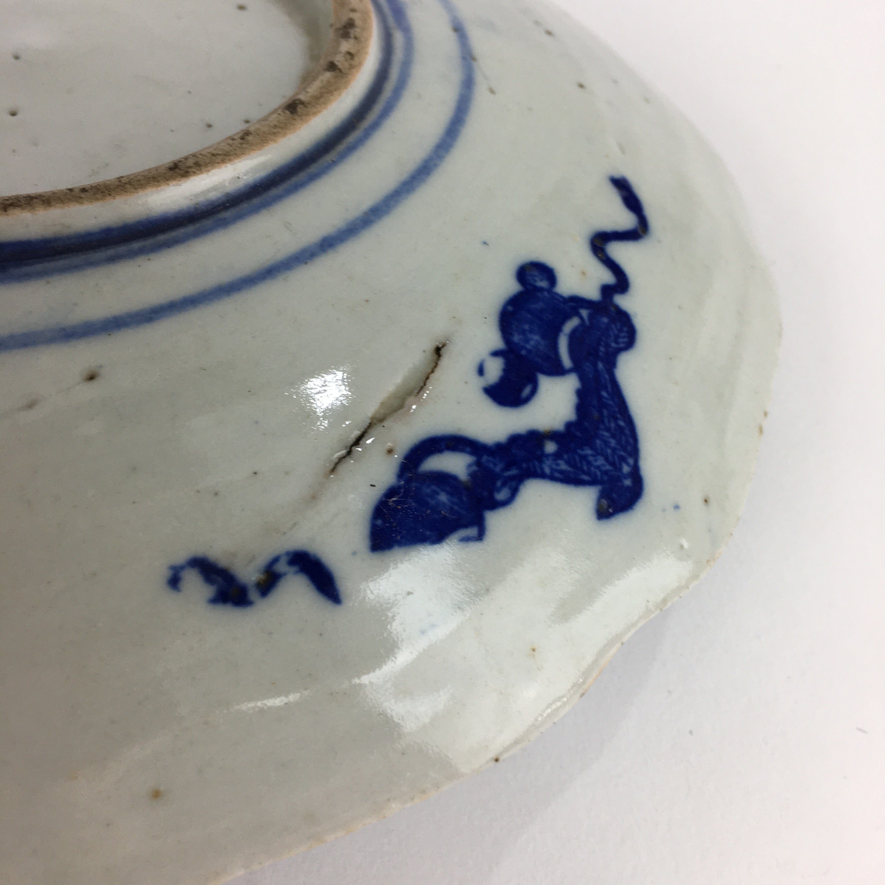 Antique Japanese Porcelain Plate Pottery Sometsuke Blue Sara White PP957