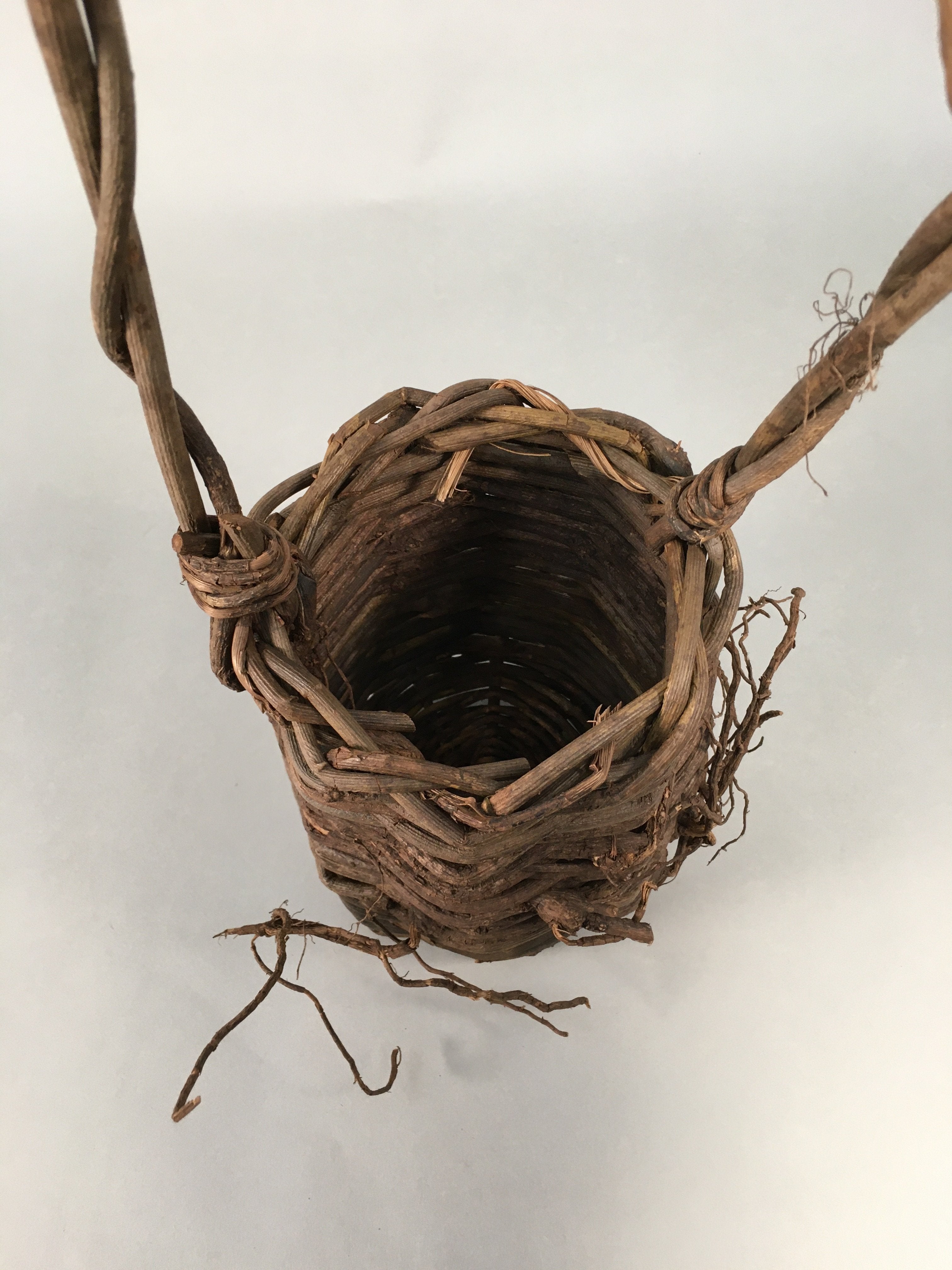 Antique Japanese Vine Basket Flower Vase Ikebana Arrangement Kado C1900 B140