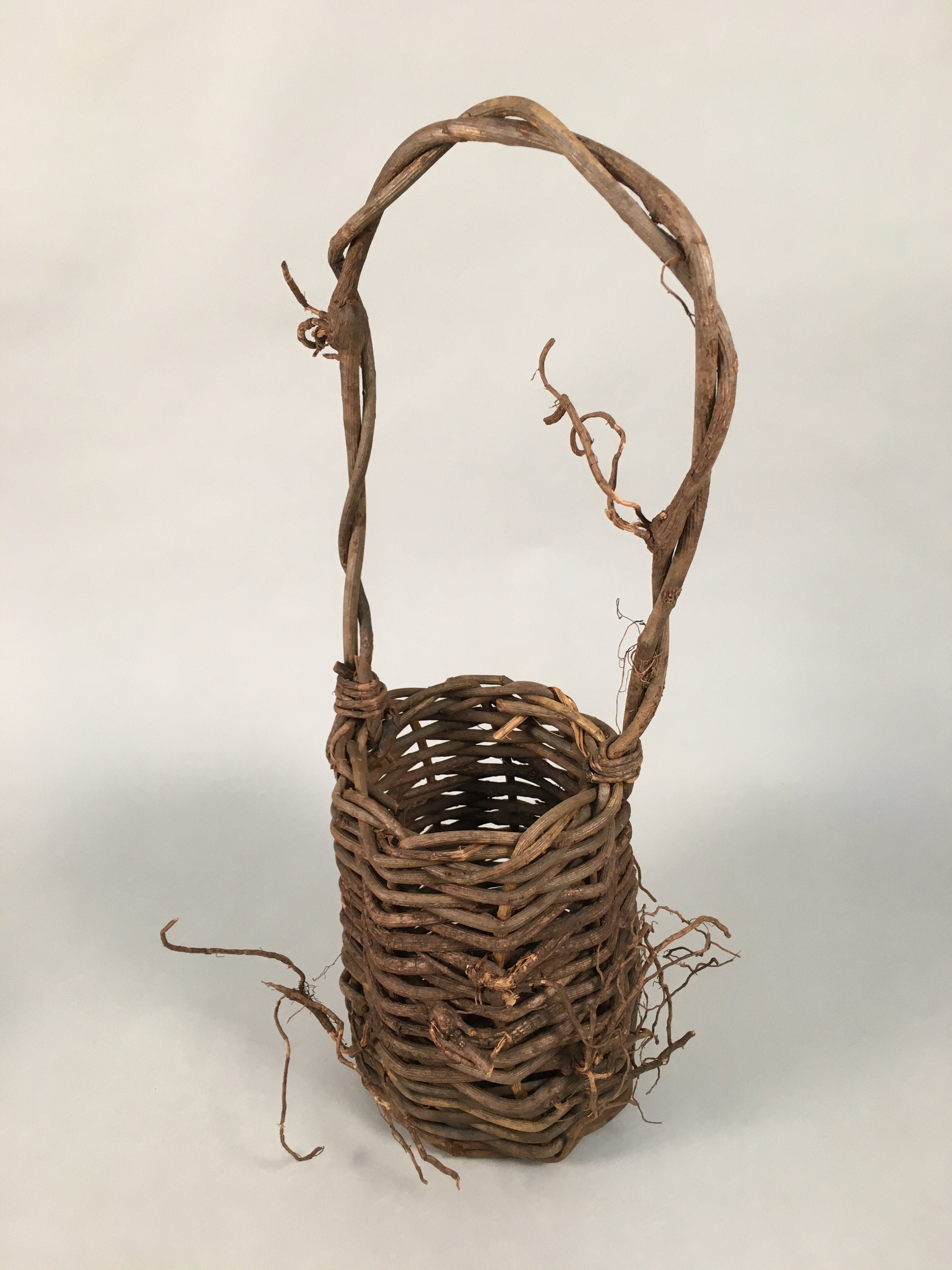 Antique Japanese Vine Basket Flower Vase Ikebana Arrangement Kado C1900 B140