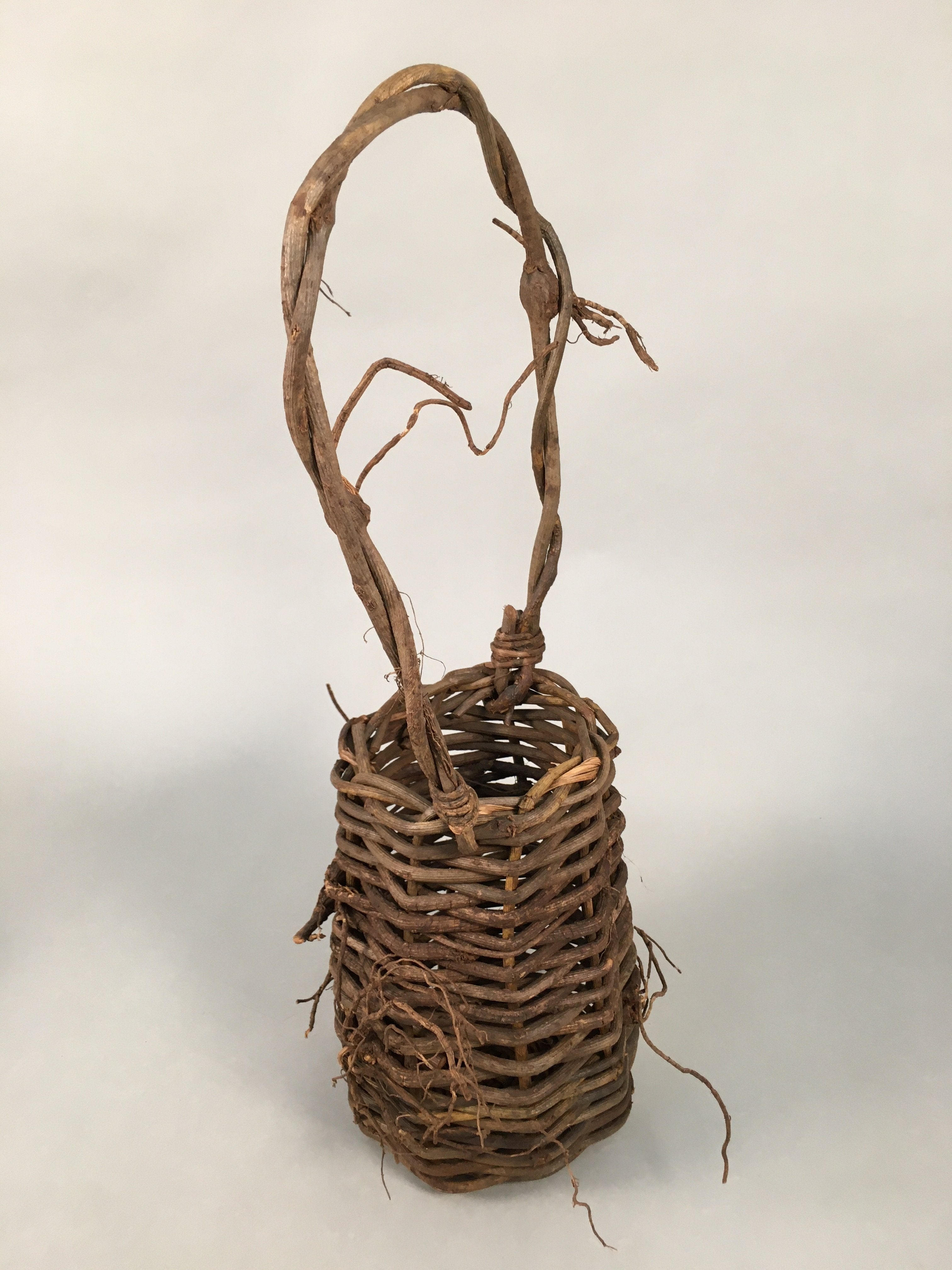Antique Japanese Vine Basket Flower Vase Ikebana Arrangement Kado C1900 B140