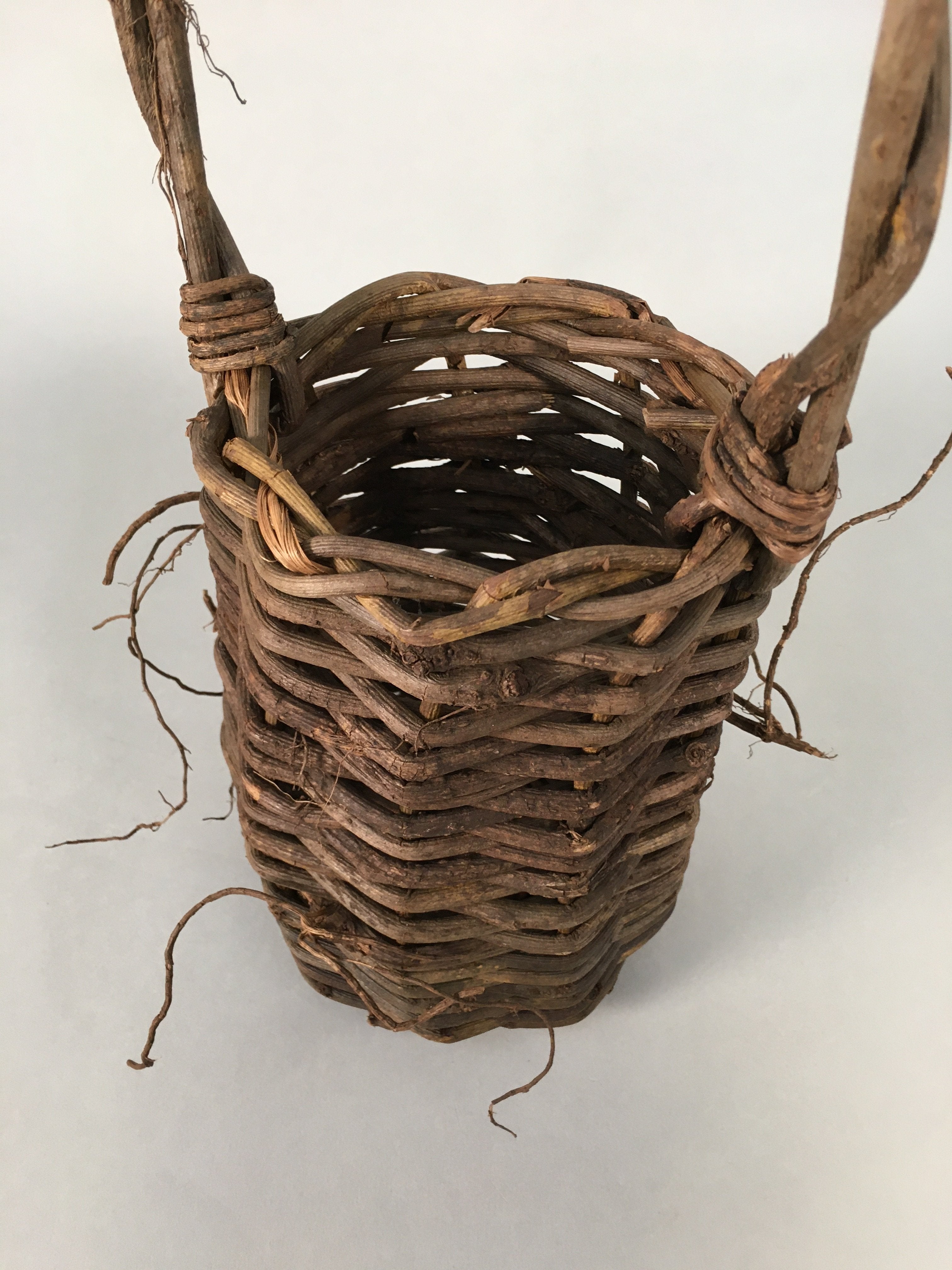 Antique Japanese Vine Basket Flower Vase Ikebana Arrangement Kado C1900 B140