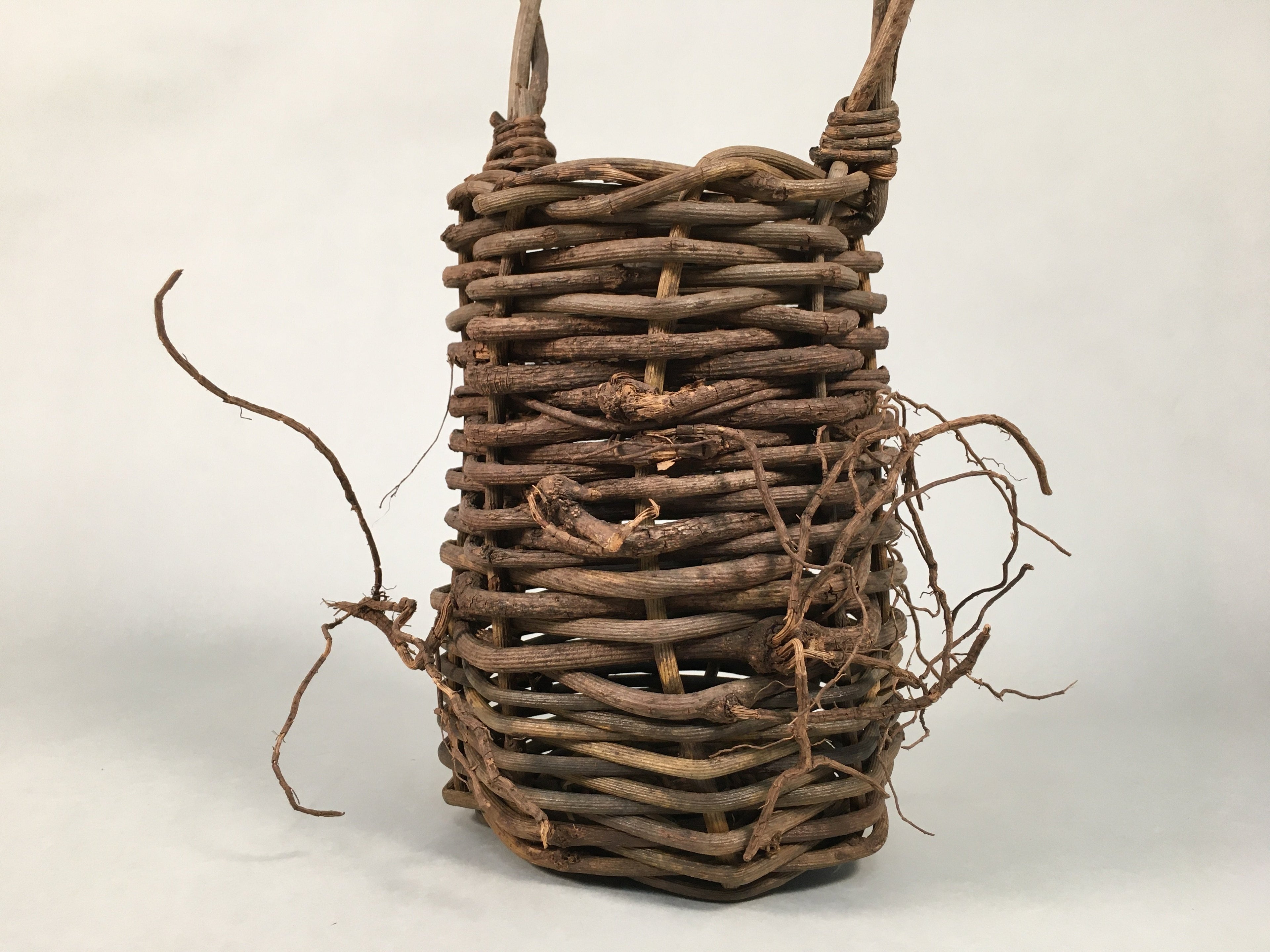 Antique Japanese Vine Basket Flower Vase Ikebana Arrangement Kado C1900 B140
