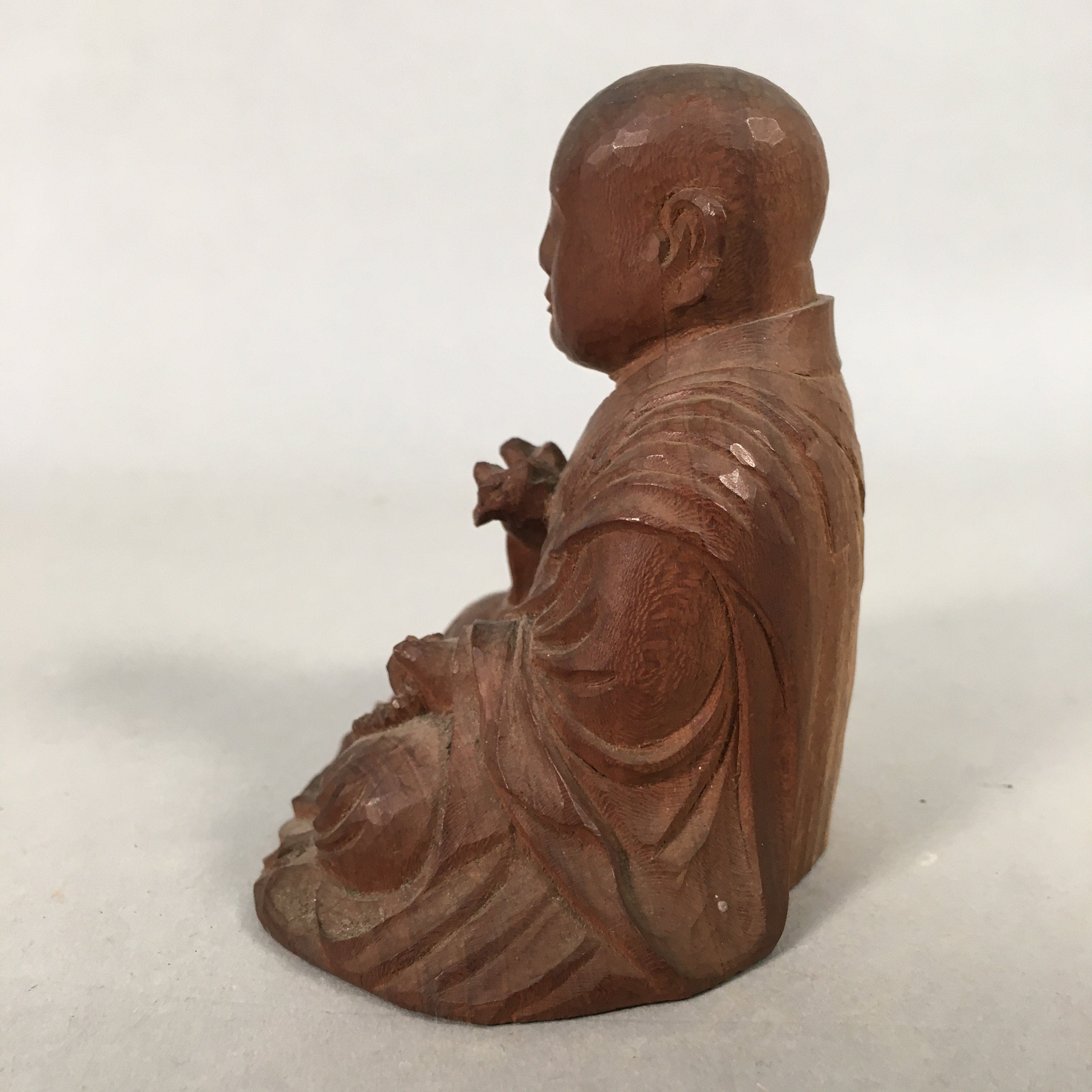 Antique Japanese Wood Carving Buddhist Monk Brown Statue C1930 BD619