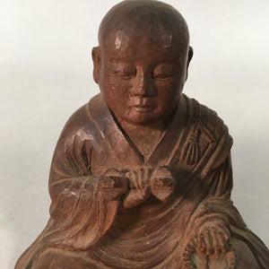 Antique Japanese Wood Carving Buddhist Monk Brown Statue C1930 BD619